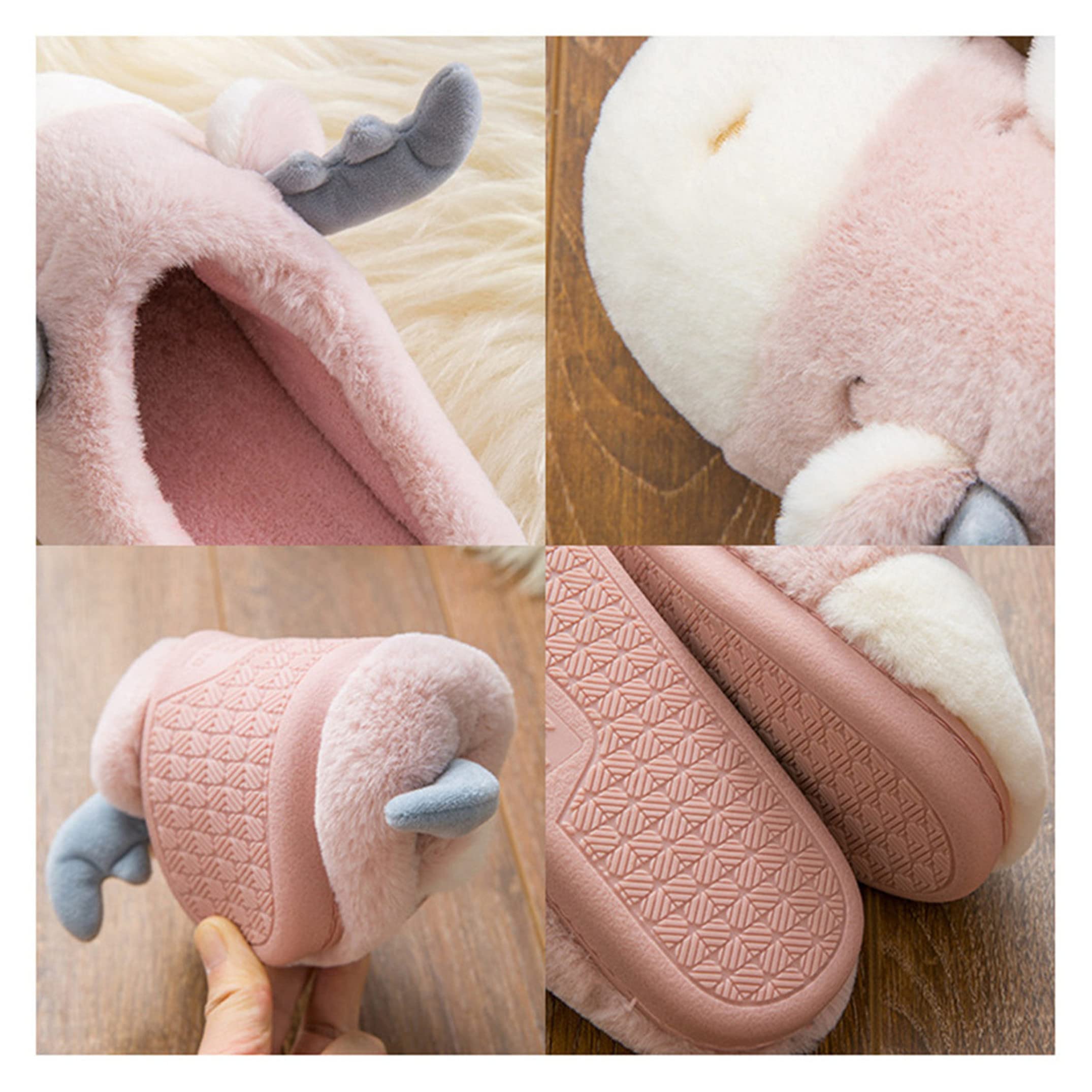 Women's Cute Elk Slippers - Cartoon Animal Fuzzy House Shoes for Winter - Warm & Cozy Furry Indoor Slippers for Home, Lounge & Relaxation
