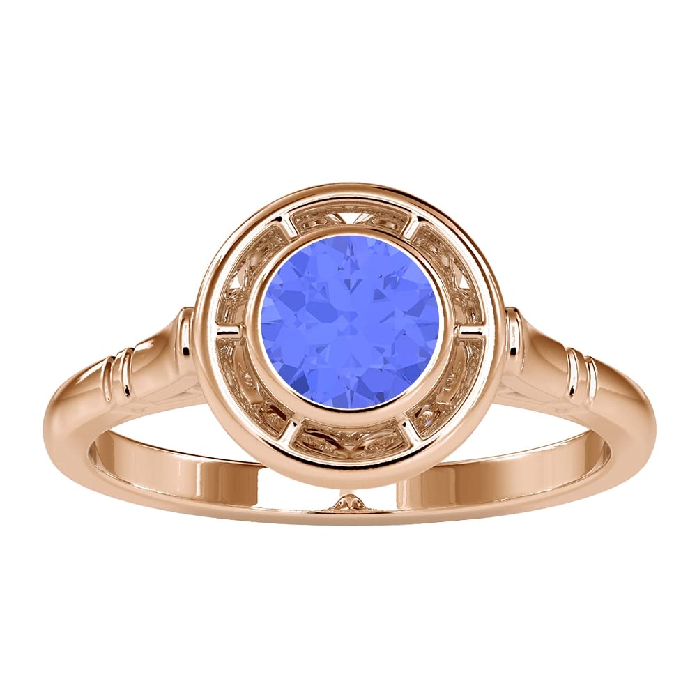 1/2 CT Tanzanite Antique Ring for Women - 5MM Solitaire Bezel Set in 14K Solid Gold - Vintage Blue Tanzanite Engagement Ring - Perfect for Weddings, Anniversaries & Special Occasions