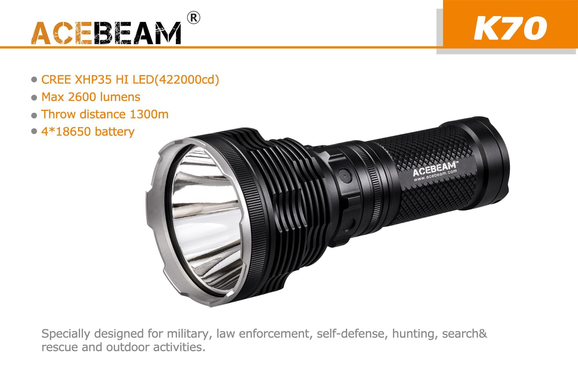 Acebeam K70 1300m Long Range Flashlight 2600 Lumens with Free P12 1000 Lumen EDC Flashlight - Perfect for Outdoor Adventures, Hunting, and Emergency Preparedness