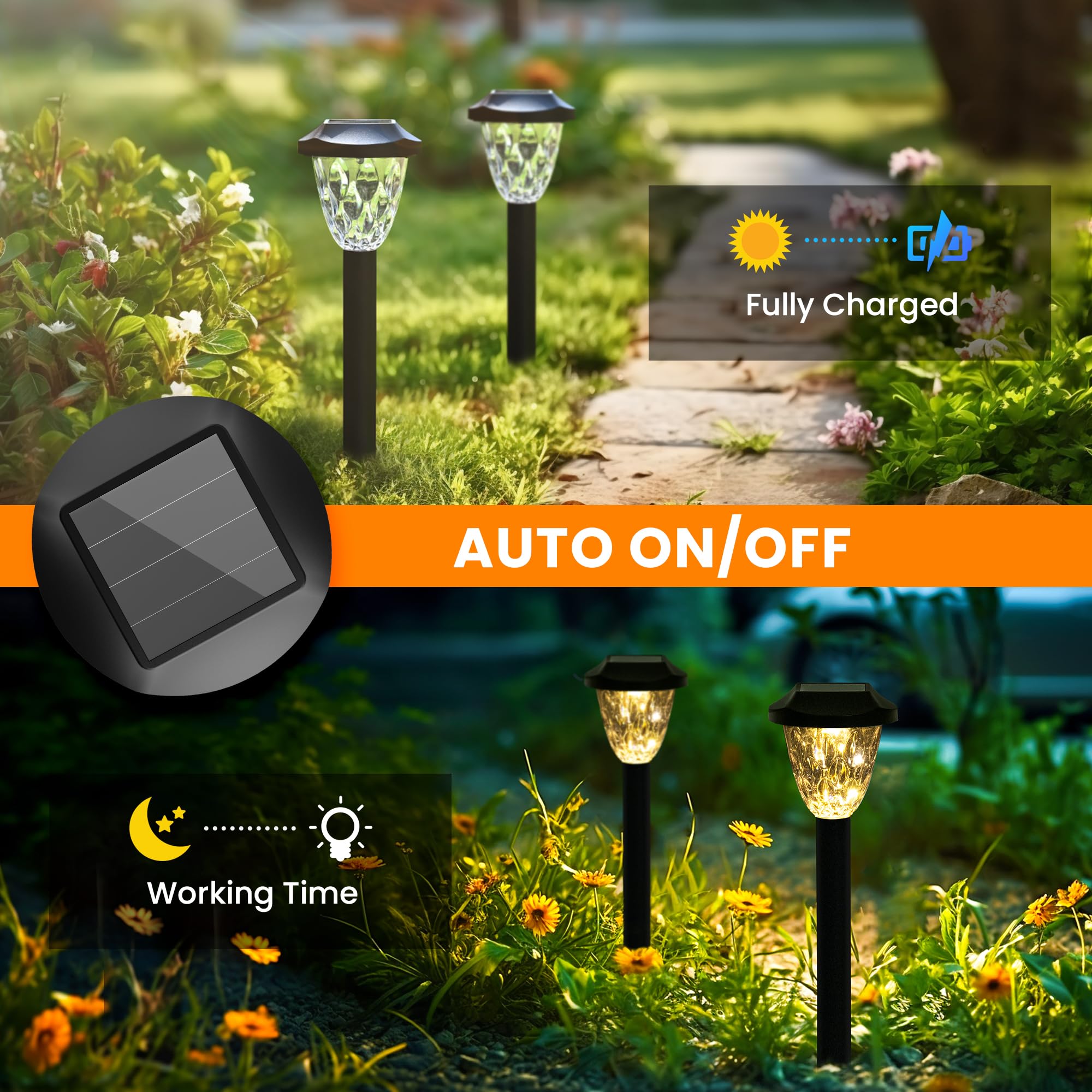 GIGALUMI 8 Pack Solar Pathway Lights Outdoor - Waterproof Auto On/Off Solar Garden Lights for Yard, Walkway, Driveway & Lawn - Perfect for Landscape Lighting, Patio Decor & Backyard Illumination