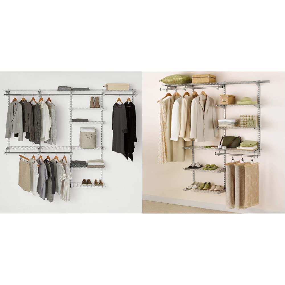 Rubbermaid Configurations Deluxe Closet Organizer Kit - White Expandable Wire Shelving System (4-8 Ft & 3-6 Ft) with Adjustable Shelves & Telescoping Rods - Perfect for Bedroom, Walk-in Closet, and Home Storage Organization