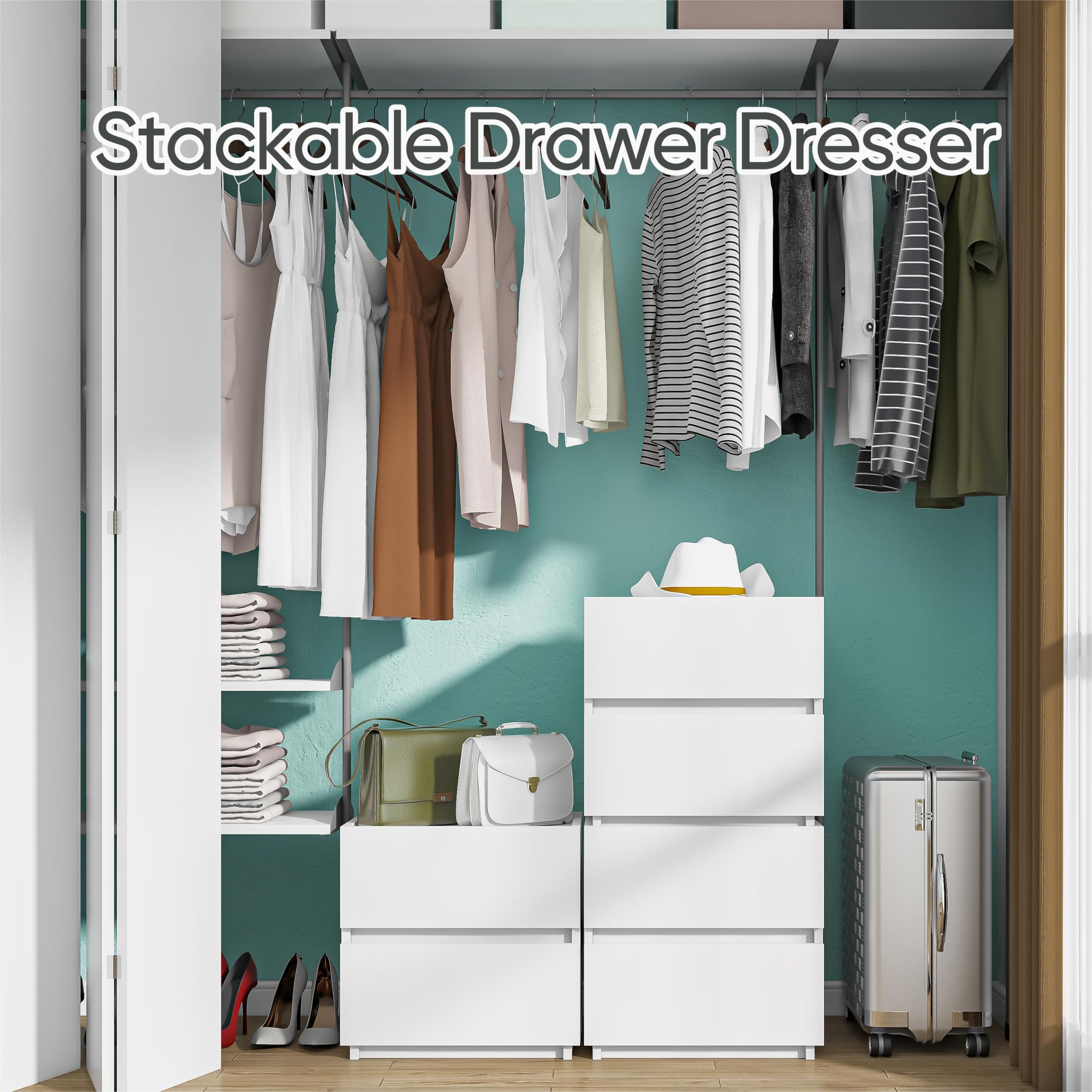 Furtble Stackable 2-Drawer Dresser - White Modern Storage Cabinet for Bedroom, Closet & Entryway | Small Nightstand with Drawers, Space-Saving Chest of Drawers (15.8 Inch) - Perfect for Apartments, Dorms & Small Spaces