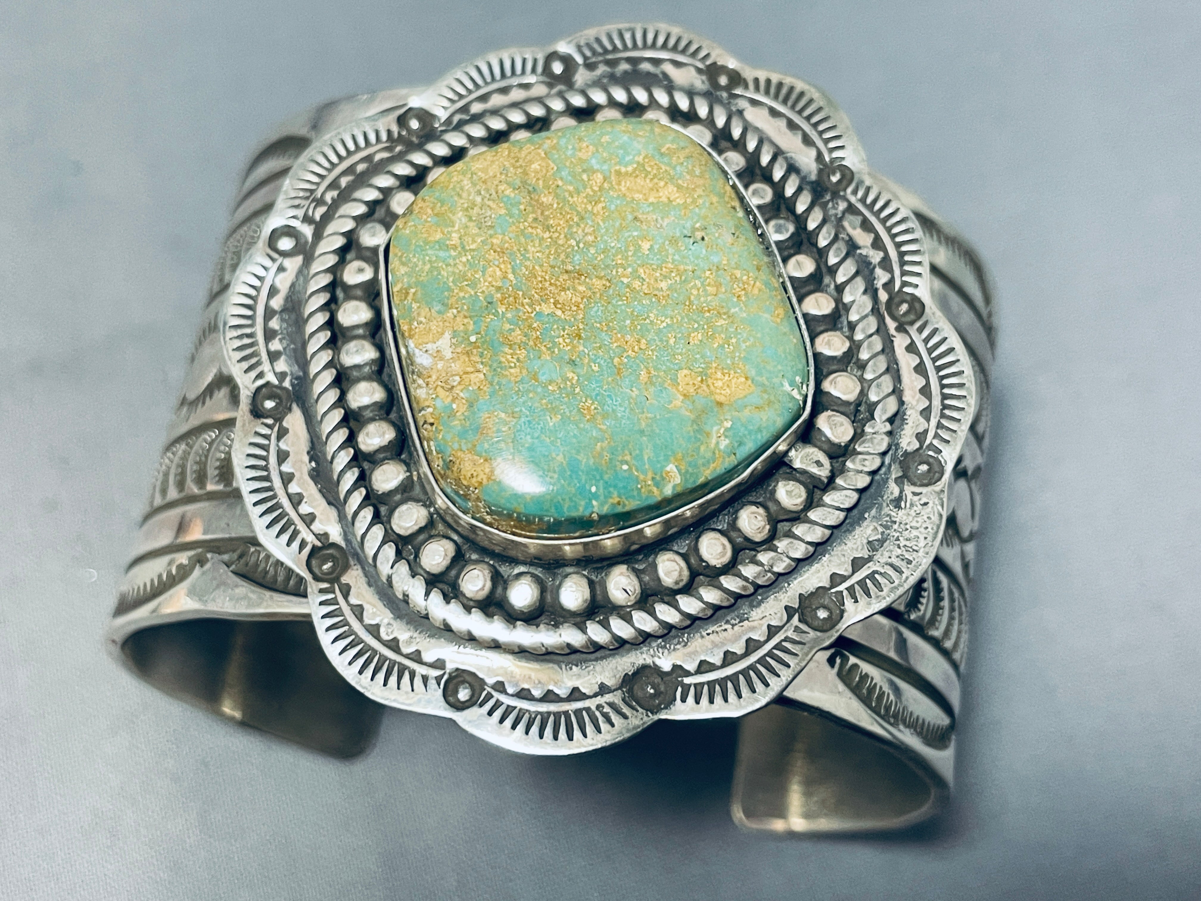 125 Gram Authentic Navajo Royston Turquoise Sterling Silver Handmade Signed Bracelet - Perfect for Boho Jewelry, Native American Fashion & Gift Giving