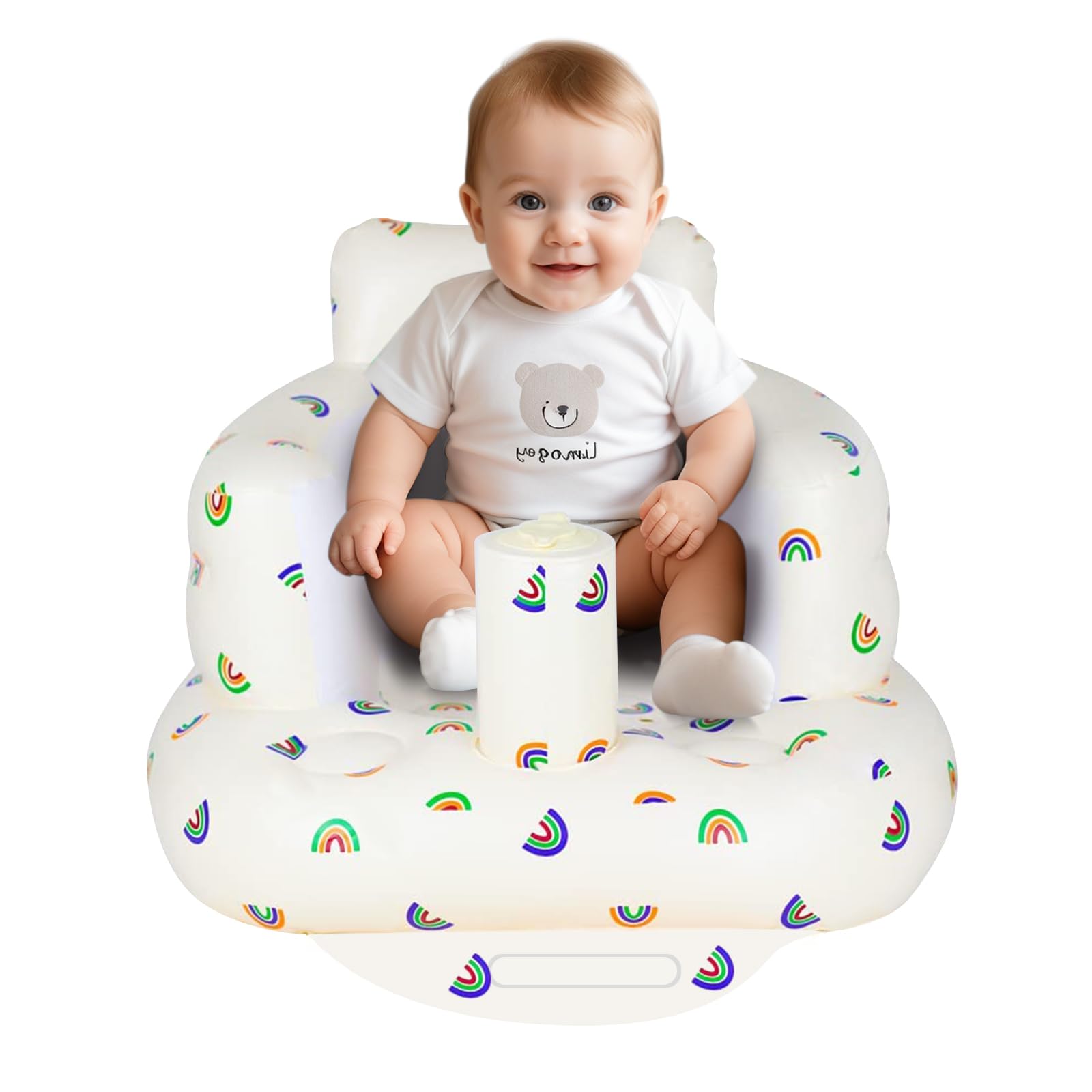 Inflatable Baby Chair with Built-in Air Pump - Portable Rainbow Baby Seat for Infants 3 Months & Up - Summer Inflatable Floor Seat for Sitting, Feeding & Playtime - Perfect for Indoor, Outdoor & Beach Use