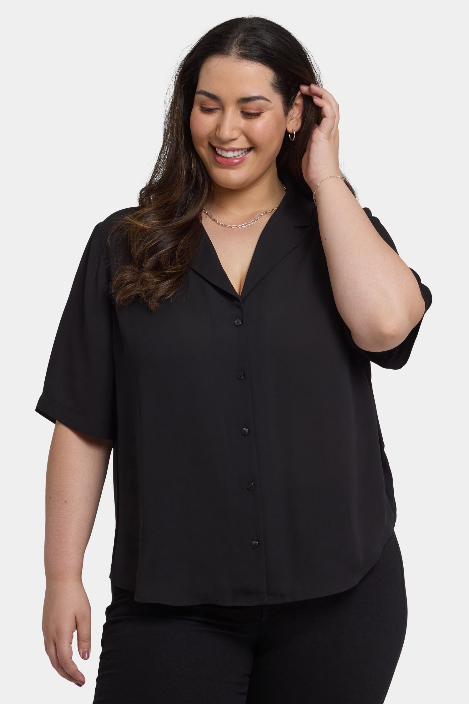 Gabrielle Plus Size Short Sleeve Blouse for Women - Elegant Black Top for Office, Party & Casual Wear