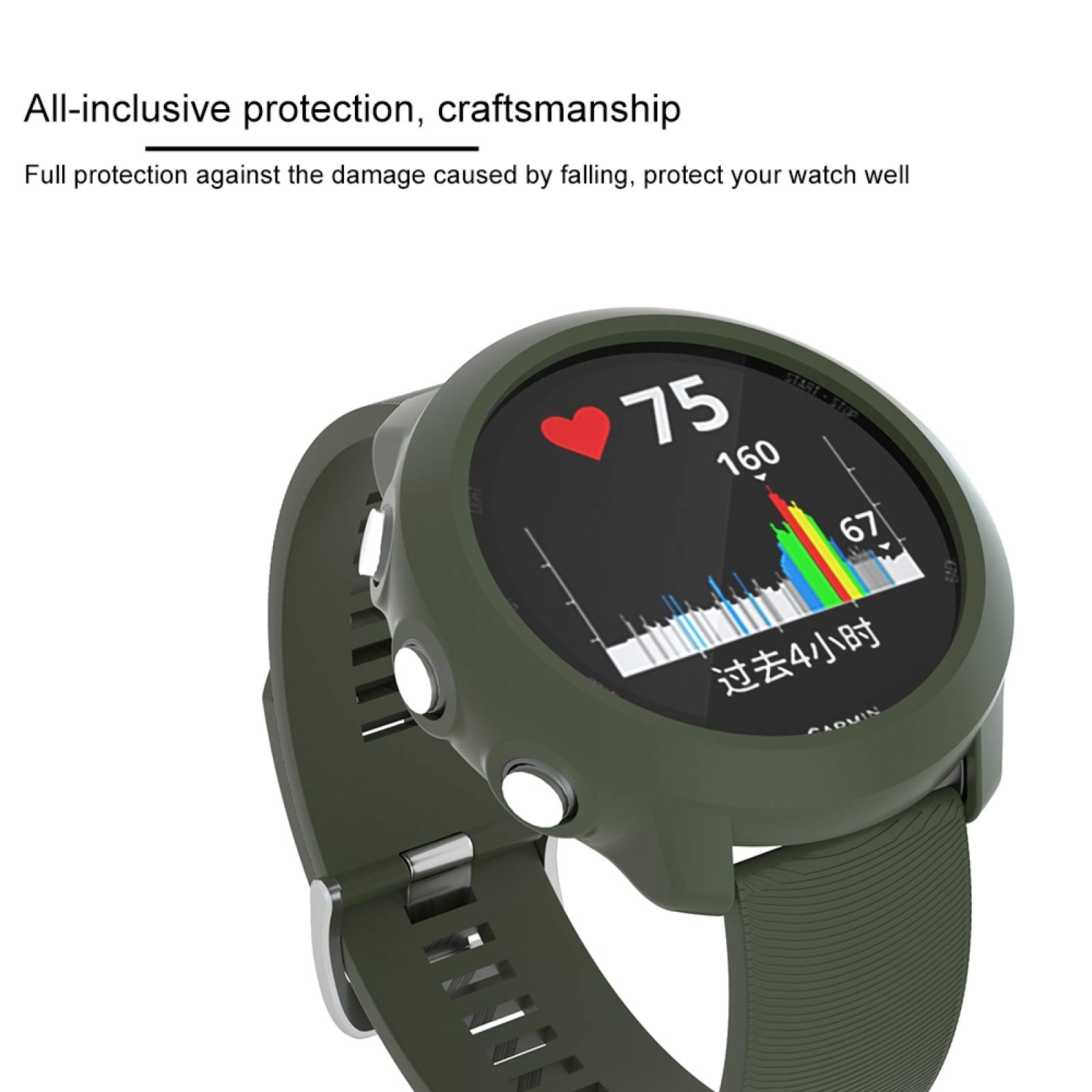 Garmin Forerunner 645 Smart Watch TPU Protective Case - Durable Army Green Cover for Running, Hiking & Outdoor Sports