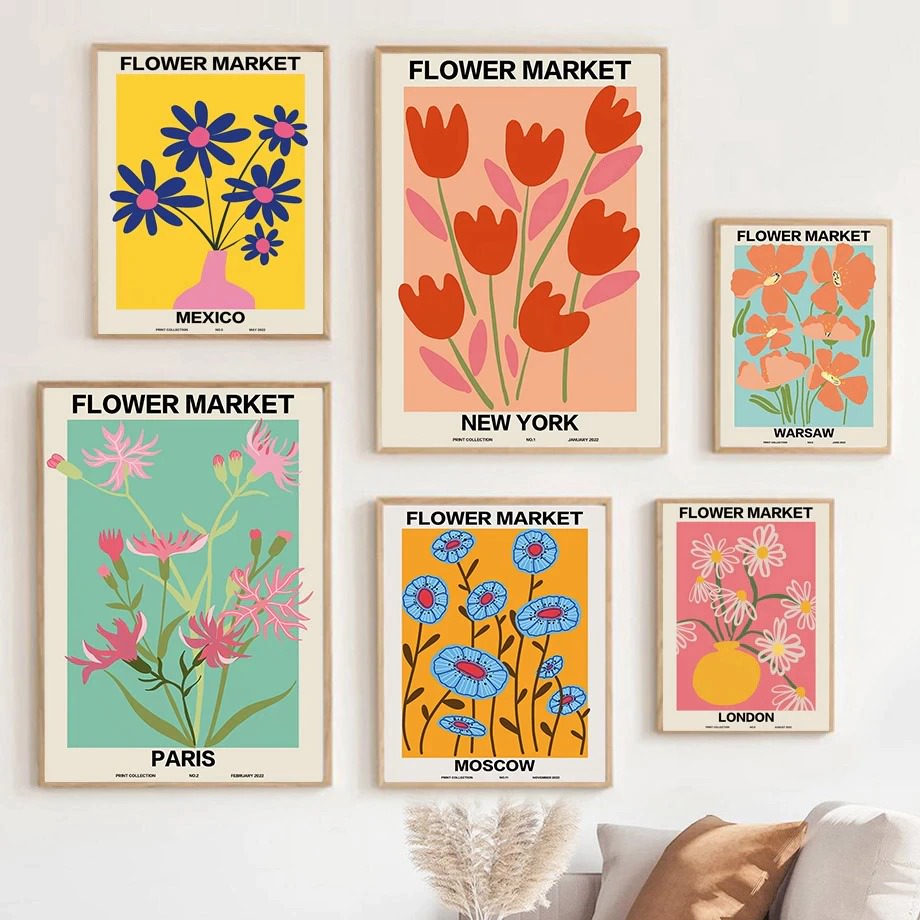 Flower Market Gallery Wall Canvas Posters - Vintage Botanical Art Prints for Home Decor, Living Room & Bedroom Wall Art