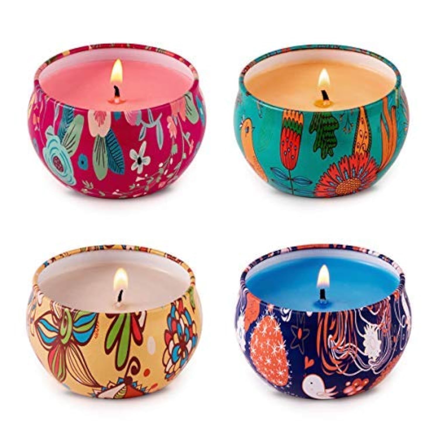 Premium Scented Soy Wax Candles Gift Set - Rose Jasmine, Orange Coffee & Seasalt Lilac Fragrances (4-Pack) | Natural Travel Tin Candles for Home Decor, Romantic Dinner, Spa Relaxation & Party Ambiance