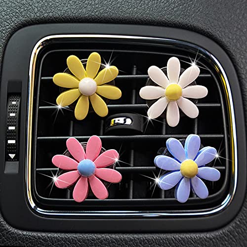 4Pcs Cute Daisies Car Air Freshener Vent Clips - Floral Car Decor Accessories for Women & Girls, Automotive Interior Trim, Perfect for Everyday Commute & Road Trips