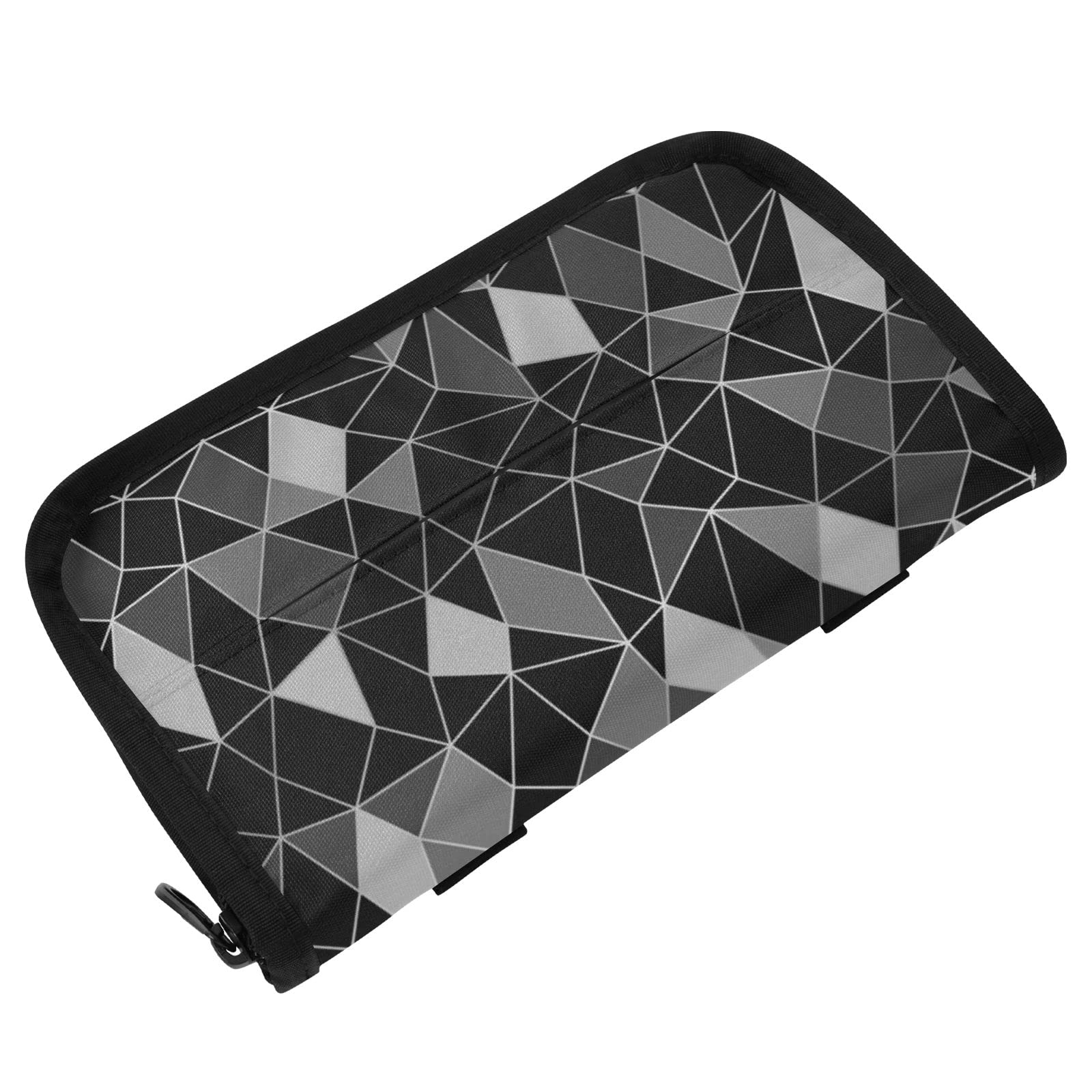 Geometric Black Grey Pattern Car Tissue Holder - Nylon Sun Visor Napkin & Mask Organizer - Car Tissue Box with Refill - Perfect for Road Trips & Daily Commutes