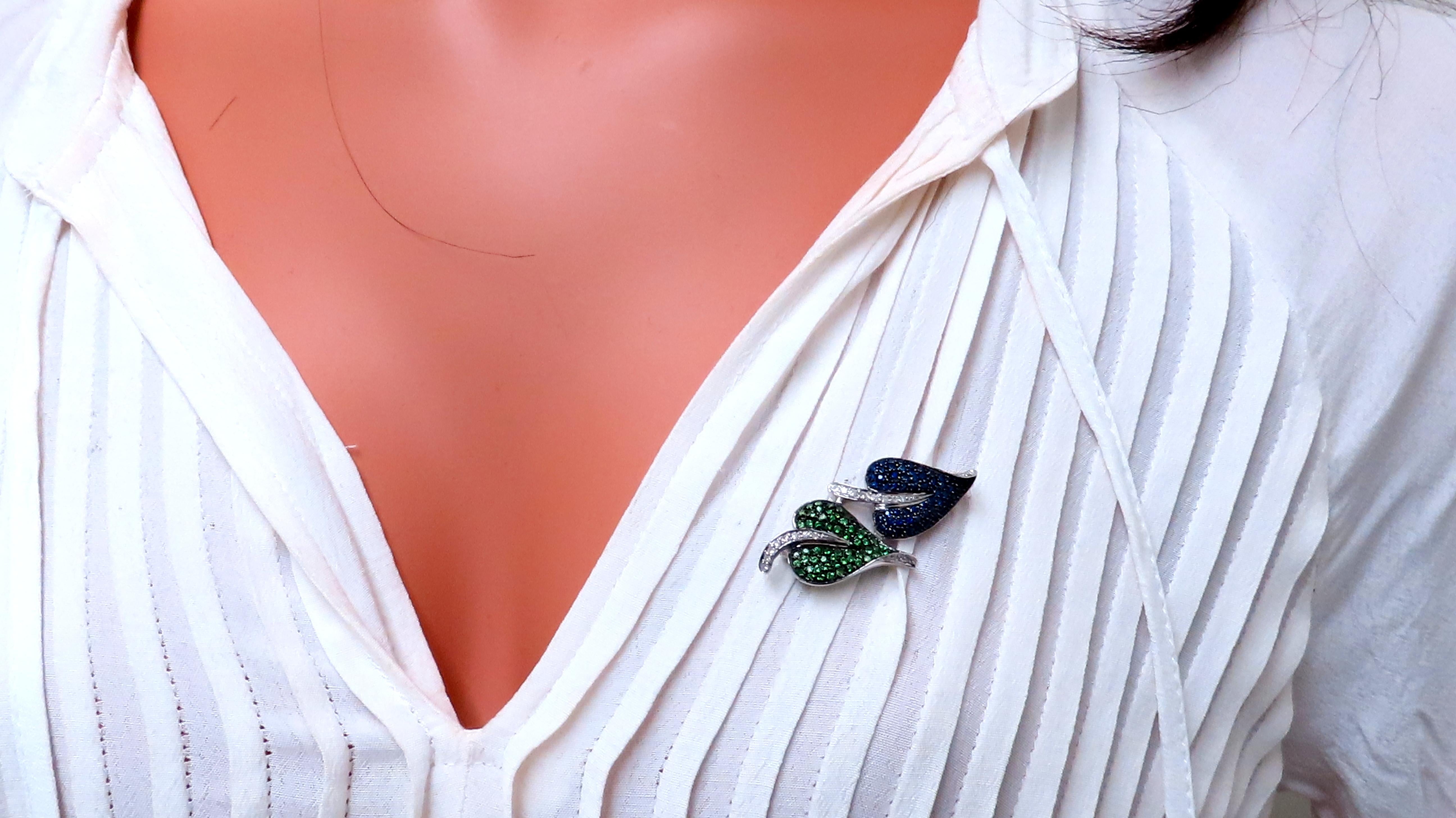 Natural Green Tsavorite Sapphire Spade Leaf Diamond Brooch Pin in 14kt Gold - Elegant Jewelry for Women, Perfect Gift for Anniversary, Birthday & Special Occasions