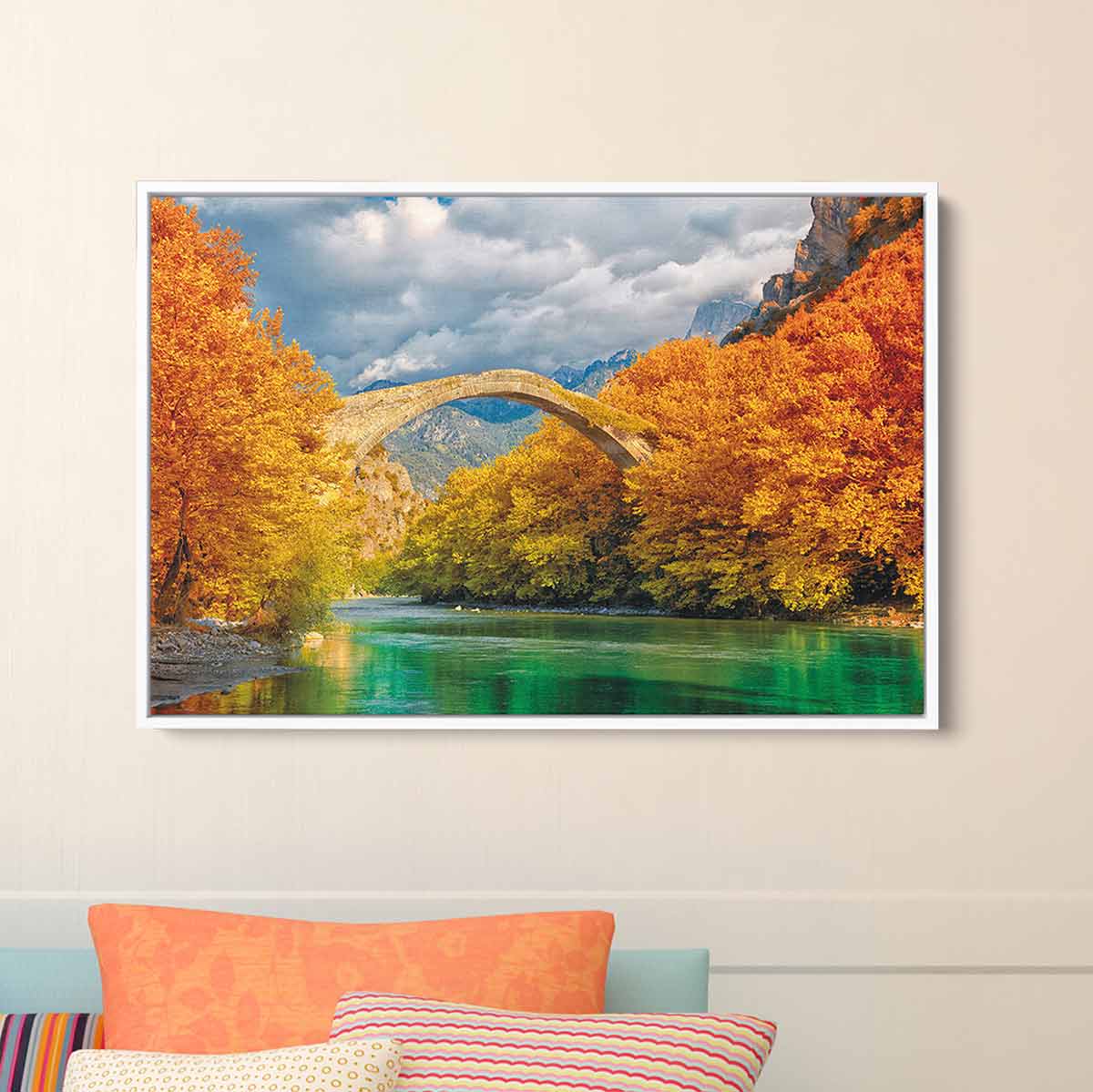 Orange Bridge Wall Art Canvas Print - Modern Landscape Painting for Living Room, Bedroom & Office Decor (7007)