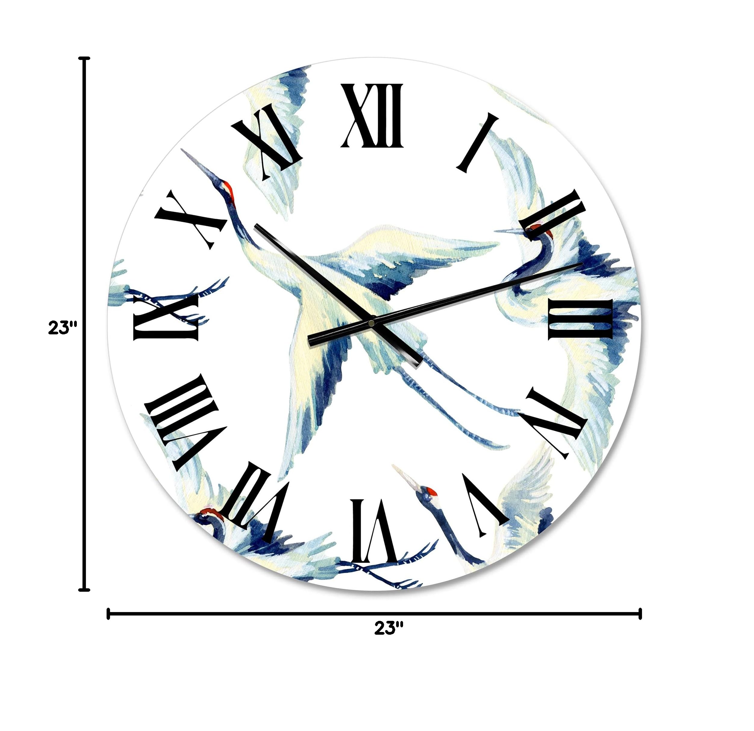 Asian Crane Bird Traditional Wall Clock - Large Decorative Clock for Office, Living Room & Bedroom - Elegant Home & Office Décor