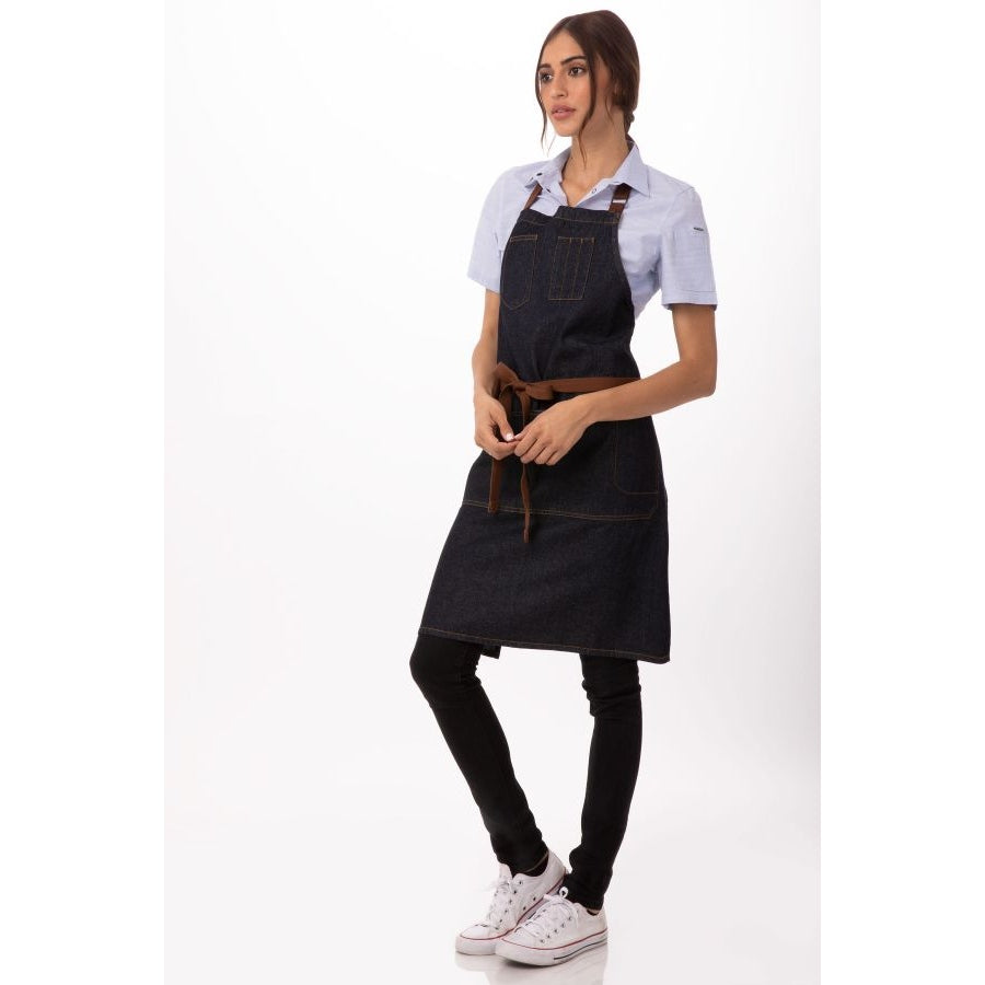 Chef Works AB035IBL Memphis Bib Apron - Indigo Blue, 34 x 30 Inches - Durable & Stylish Kitchen Apron for Cooking, Grilling & Baking - Perfect for Chefs, BBQ Enthusiasts & Home Cooks