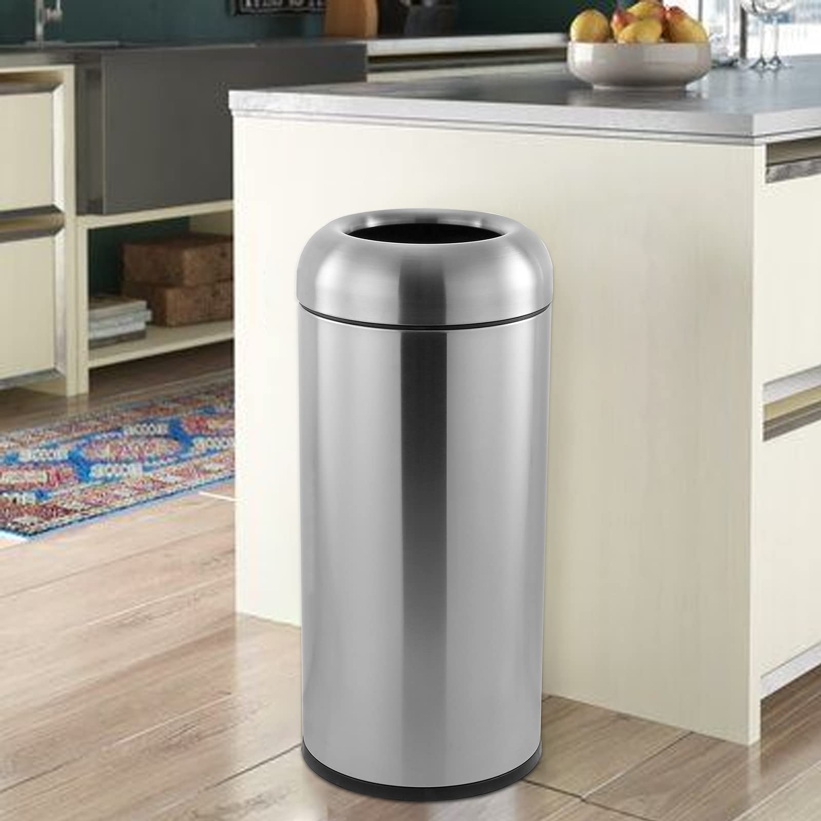 WICHEMI 16 Gallon Stainless Steel Commercial Trash Can with Lid - Heavy Duty Indoor/Outdoor Garbage Bin for Kitchen, Office, Restaurant & Industrial Use - Open Top Waste Container with Cabinet Enclosure