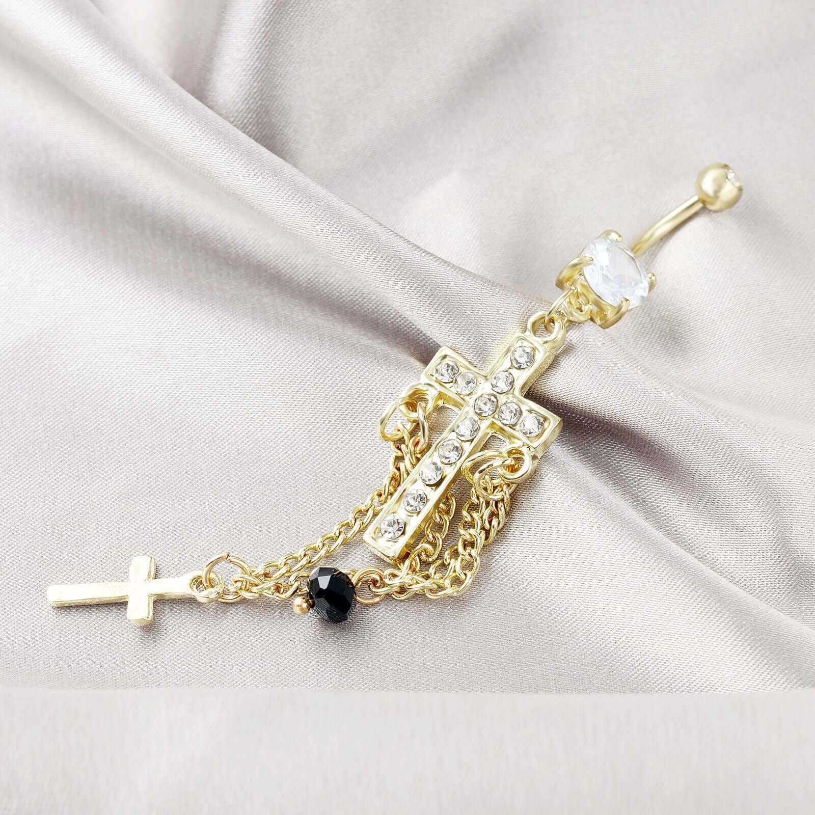 Elegant Cross Tassel Belly Button Rings | UZV09 | Perfect for Belly Dance, Beach Wear & Body Jewelry Fashion