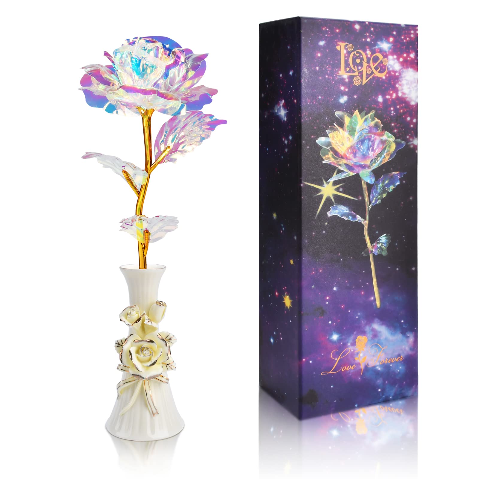 OEAGO Artificial Rose Flower Gift Set with Vase - Perfect for Mom, Wife, Women on Mother's Day, Christmas, Valentine's Day, Birthday - Thoughtful Present from Daughter & Son - Home Decor, Office Desk Decor, Romantic Gift Idea