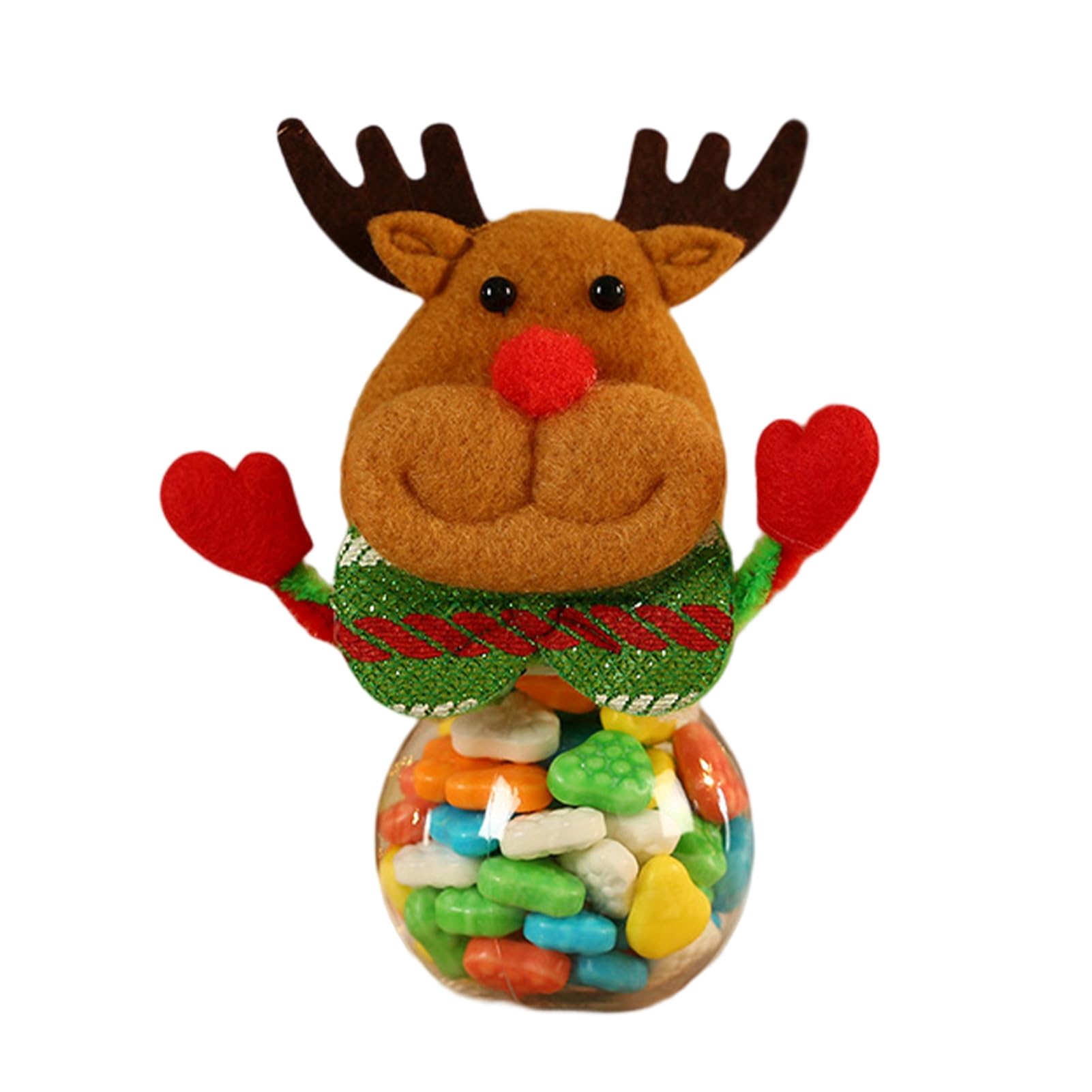 Emlovosy Christmas Candy Jar with Santa Claus, Reindeer, Snowman & Bear Lid - Clear Reusable Plastic Mini Candy Container for Holiday Parties, Gifts & Home Decor