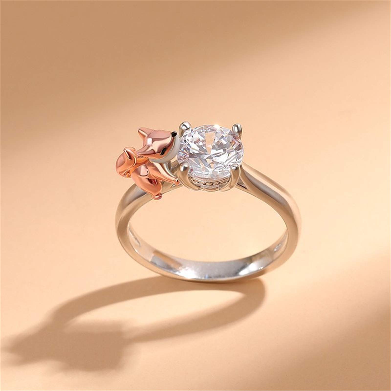 Jeulia Sterling Silver Fox Hug Me Ring for Women - Round Cut Engagement, Wedding, Anniversary, Birthday Gift for Wife & Girlfriend (Includes Jewelry Box) | Perfect for Romantic Occasions & Everyday Wear