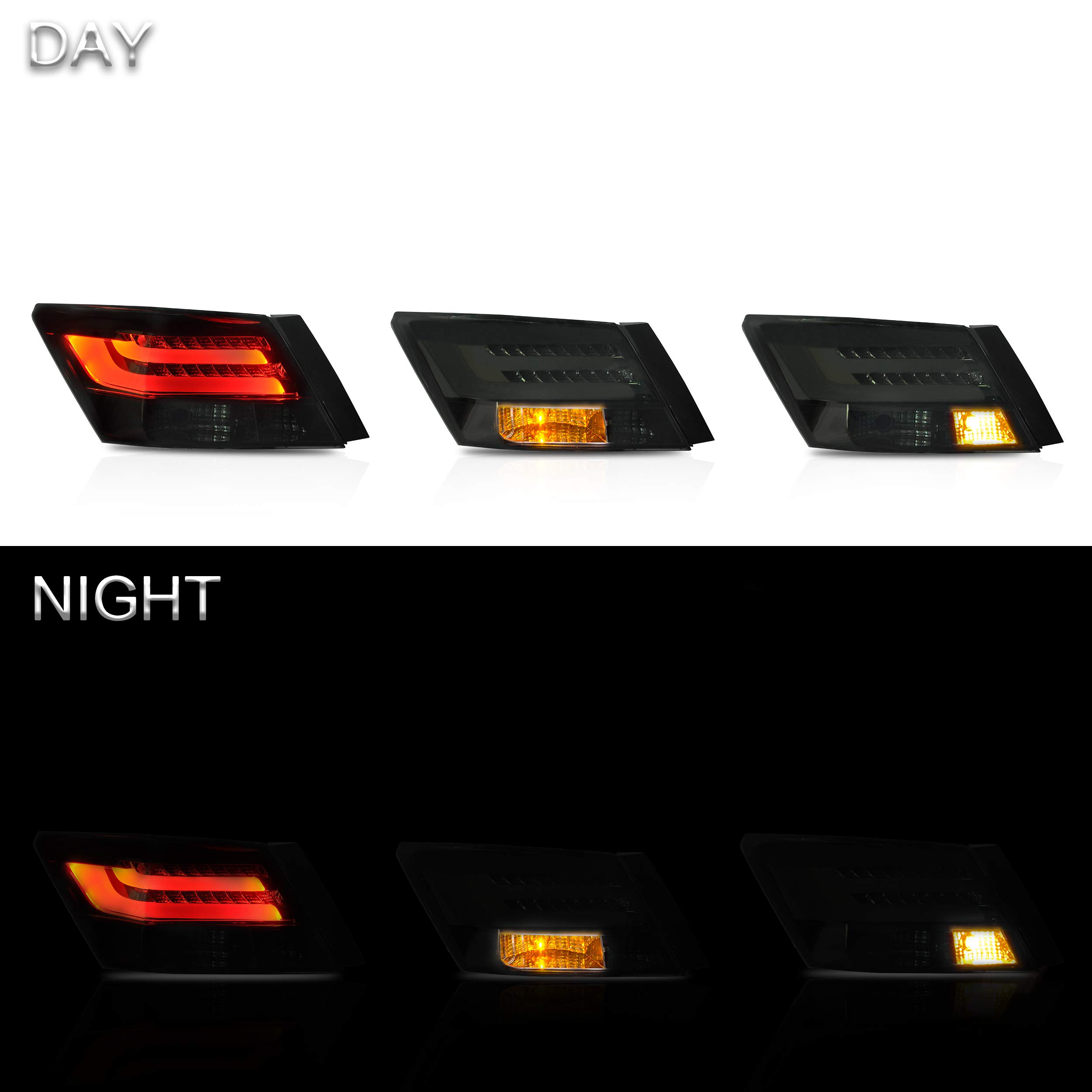 VLAND Smoked LED Tail Lights Assembly for Honda Accord Inspire 8th Gen Sedan 2008-2013 (2PCS) - Not for Coupe | Enhanced Style & Night Visibility for Daily Driving & Custom Car Shows