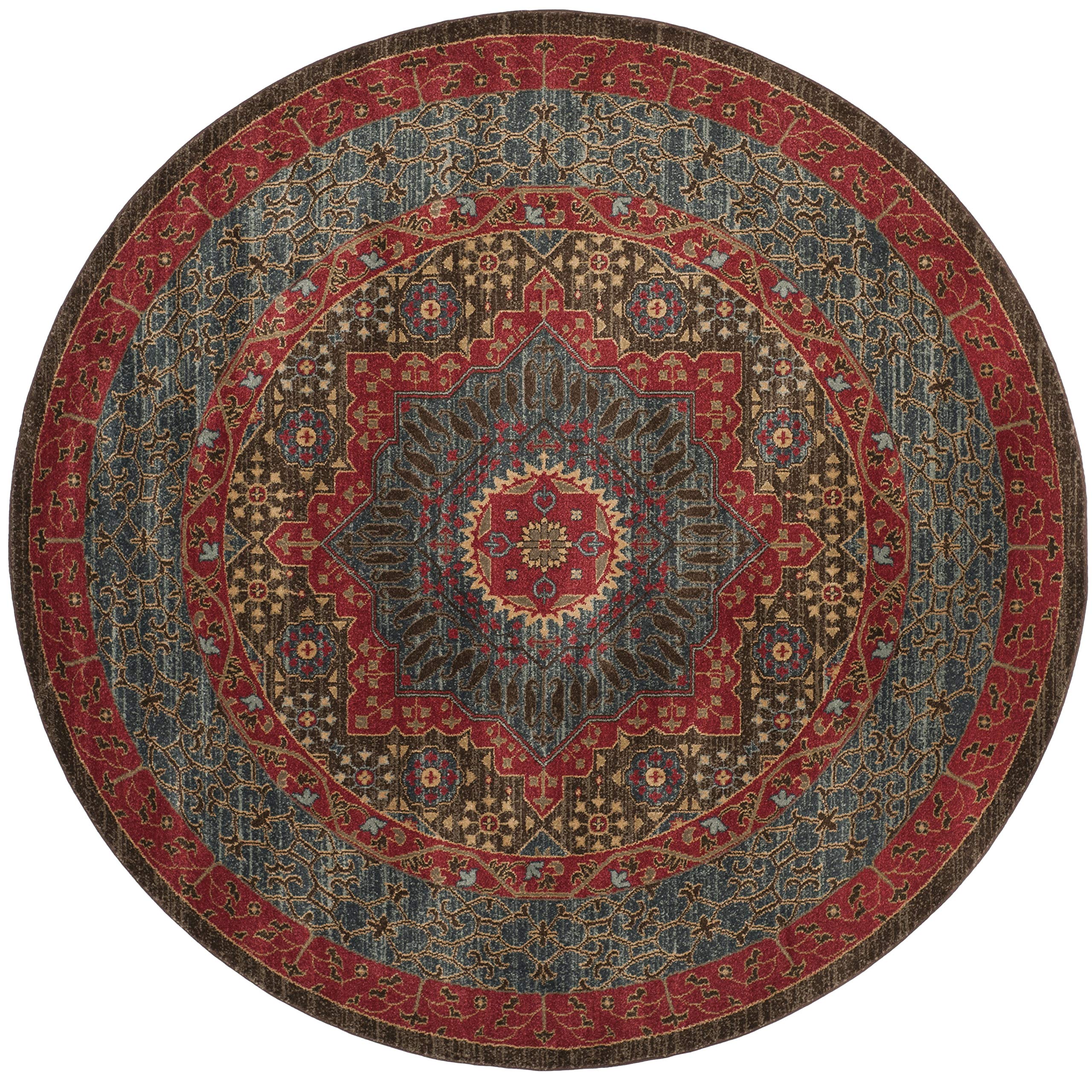 SAFAVIEH Mahal Collection 9' Round Navy Red Oriental Area Rug - Non-Shedding, Traditional Design for Dining Room, Living Room, Bedroom & Entryway | Perfect for Home Decor, Foyer & High Traffic Areas