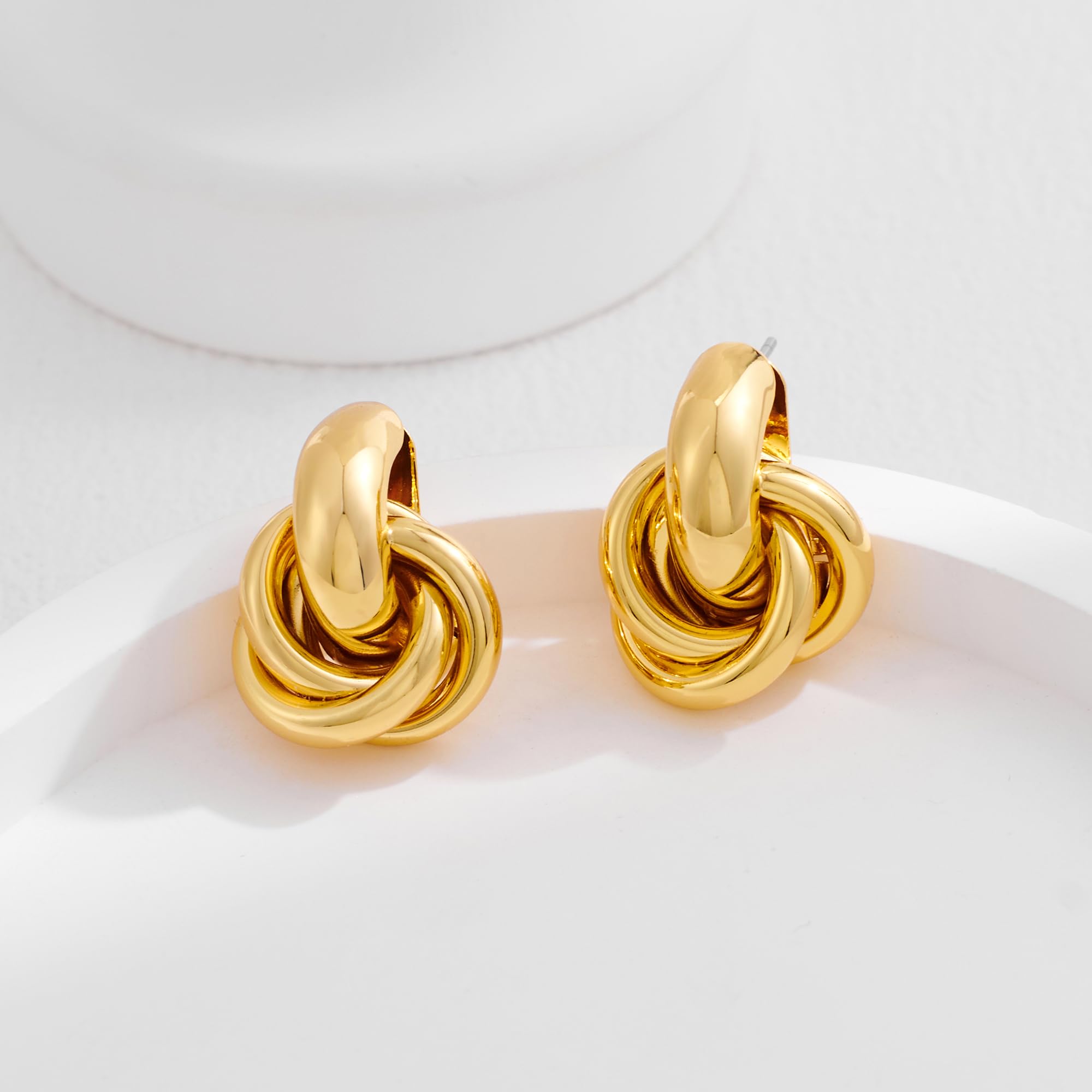 18K Gold Geometric Drop Dangle Earrings for Women - Chunky Trendy Knot Stud & Twisted Link Earrings - Perfect Gift for Birthday, Anniversary & Party Jewelry