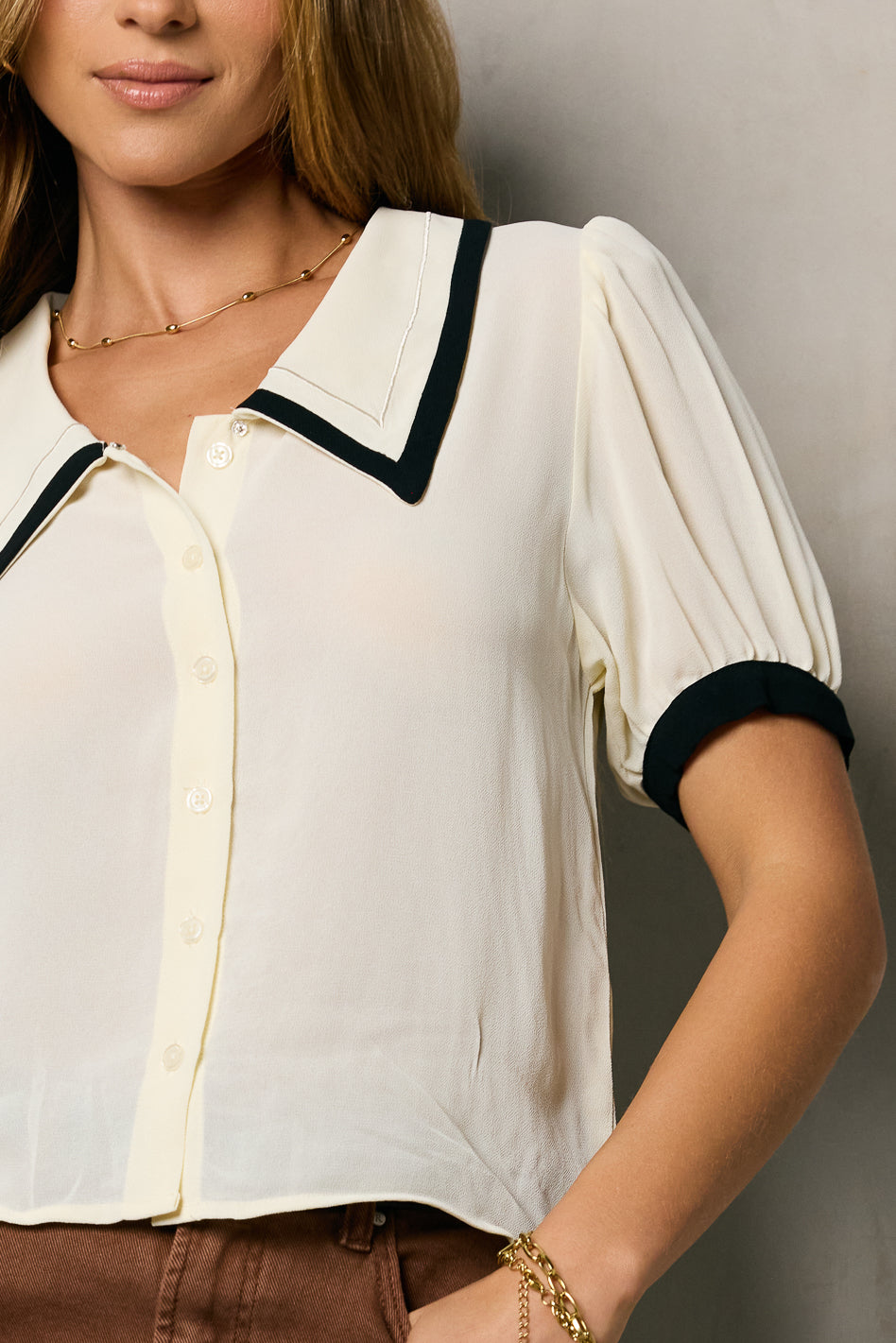 Allison Contrast Button Up Shirt for Women - Stylish Casual & Office Wear - Perfect for Work, Dates & Everyday Outfits