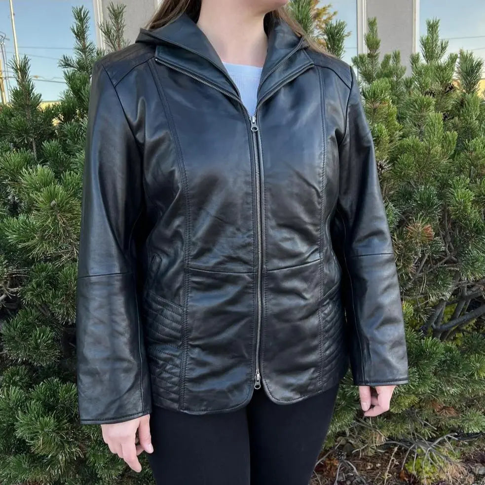 Premium Genuine Sheepskin Leather Jacket with Detachable Hood - Stylish & Warm for Fall, Winter Outdoor Adventures