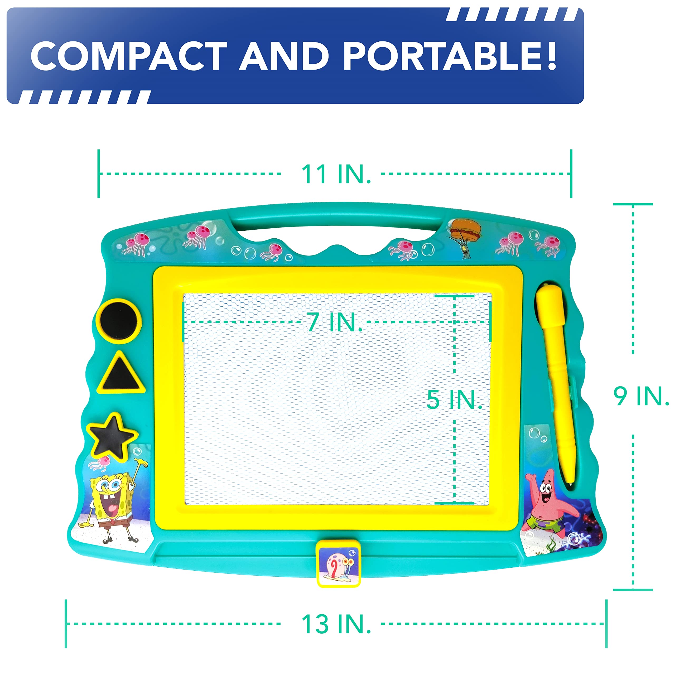 SpongeBob SquarePants Magnetic Drawing Board for Kids - Reusable Doodle Board with Stylus & 3 Stamps - Fun Educational Toy for Boys & Girls - Perfect for Travel, Car Rides & Home Playtime