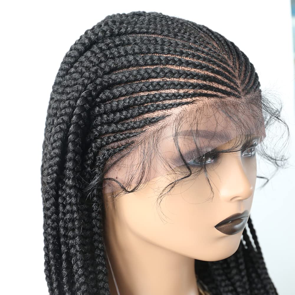 Premium Heat Friendly Glueless Wigs for Women - Swiss Lace Front Cornrow Micro Twist Pre-Plucked Natural Hairline Long Box Braided Wig (#1B Black) | Perfect for Daily Wear, Cosplay & Protective Styling