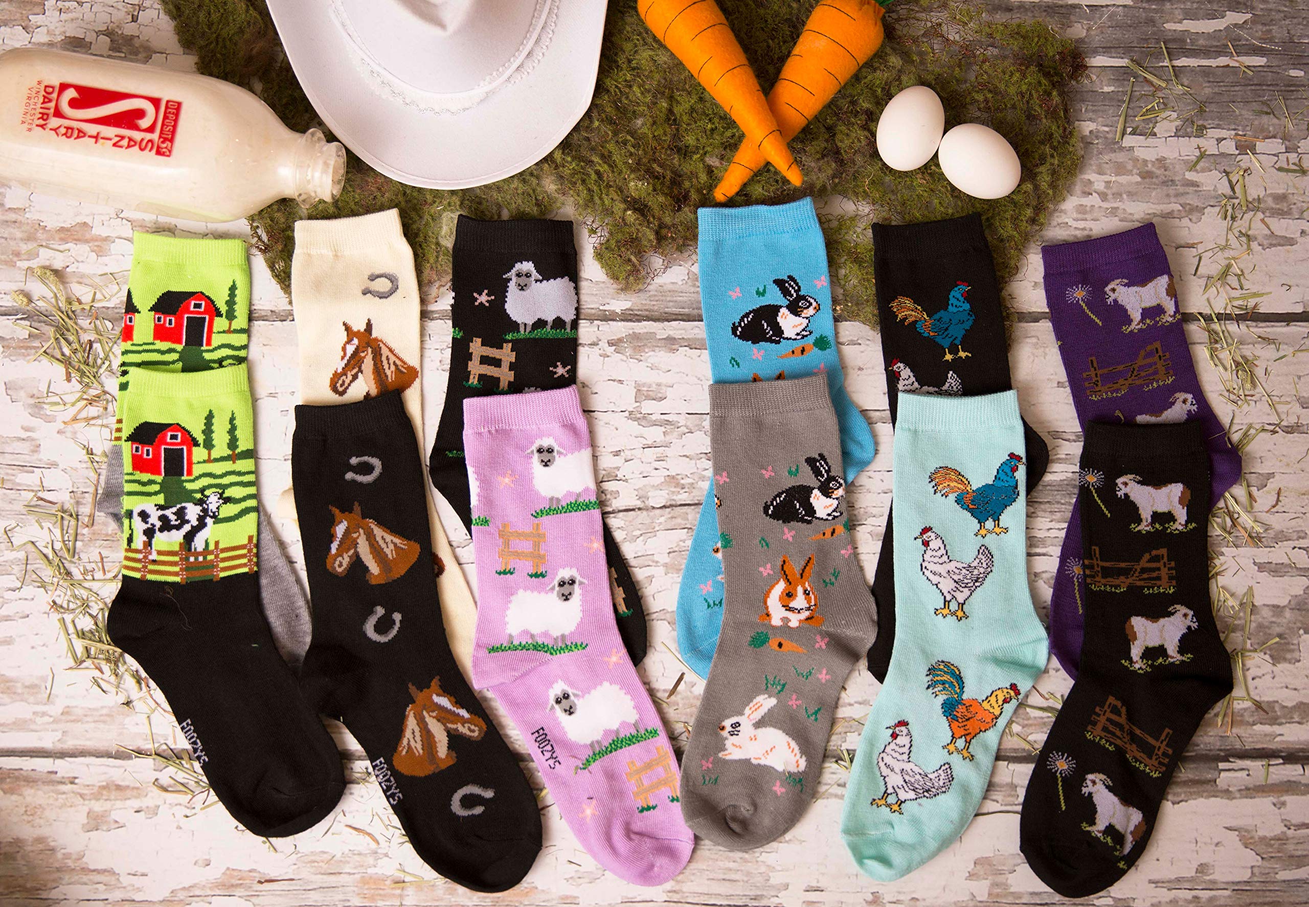 Foozys Women's Crew Socks - Raining Cats & Dogs Farm Novelty Socks (2-Pair Pack) | Soft Cotton Blend for Comfort | Perfect for Casual Wear, Gifts & Farm Animal Lovers