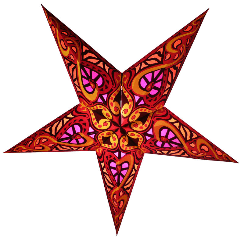 24 Pack Red Trance Paper Star Lanterns - Hanging Wedding Party Decorations for Indoor Outdoor Events, Birthday Celebrations & Festive Home Decor