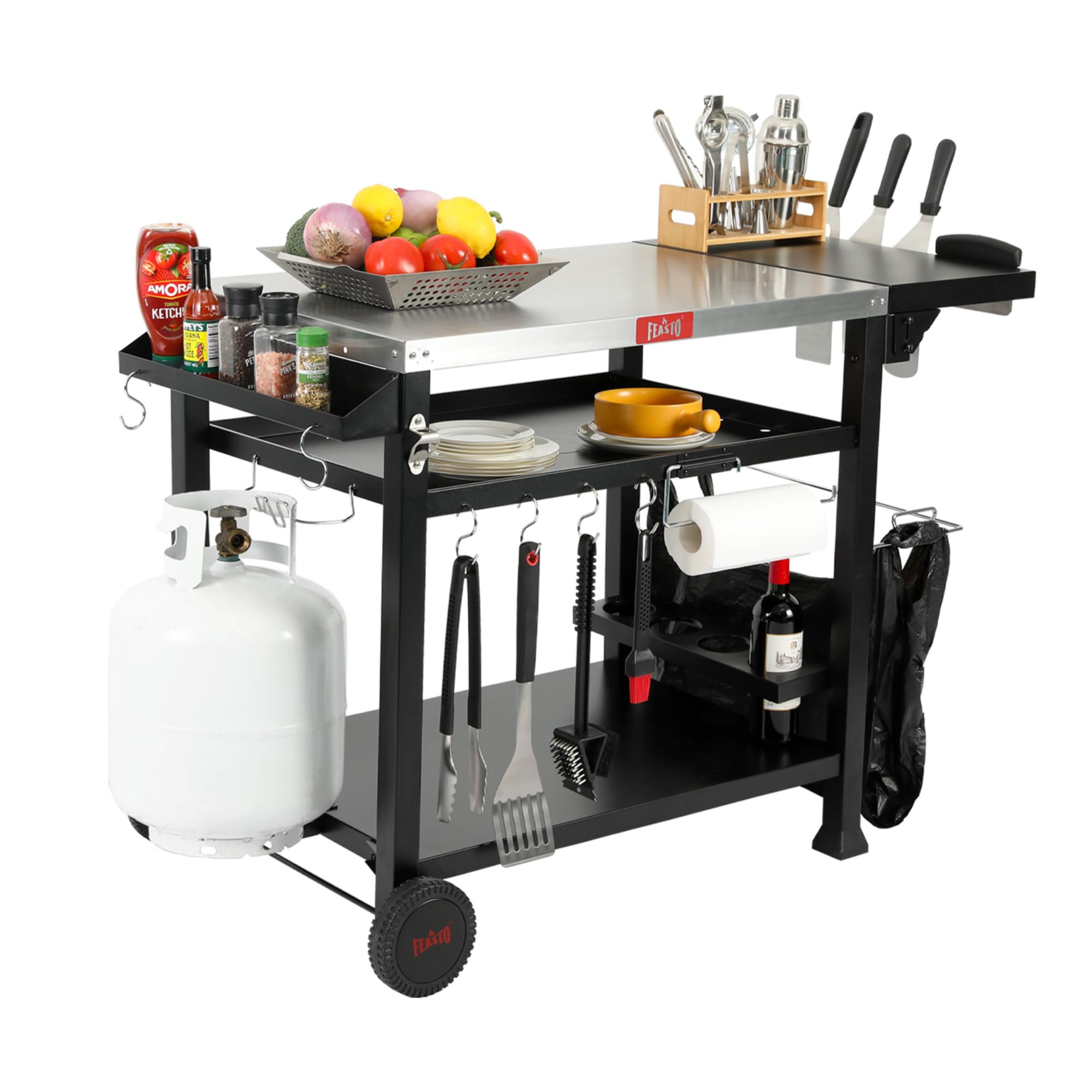 Stainless Steel Outdoor Grill Table Cart with Wheels - 40