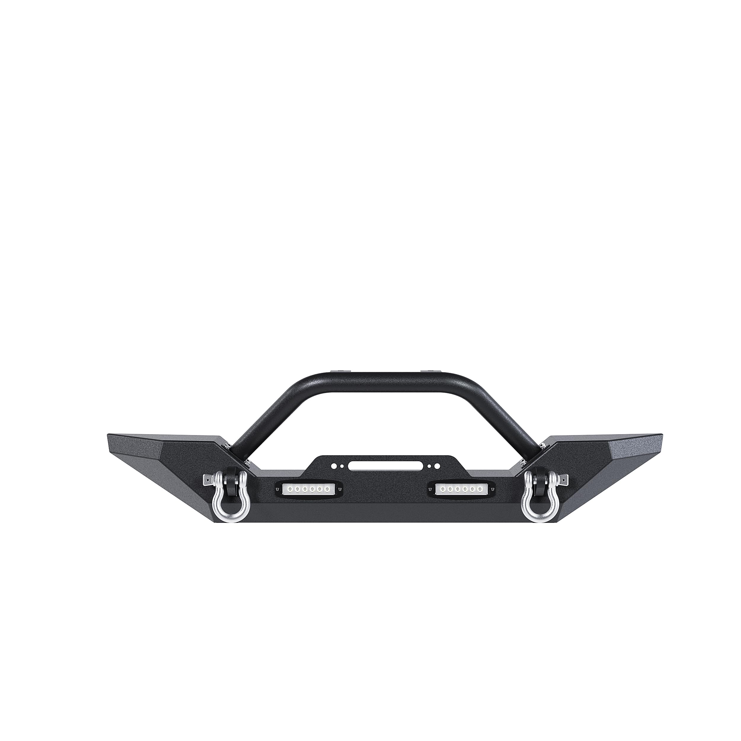 Heavy Duty ECOTRIC Front Bumper with Winch Plate & D-Ring for 1987-2006 Jeep Wrangler TJ YJ | 2 LED Lights | Black Rock Crawler Design | Off-Road Adventure & Trail Protection