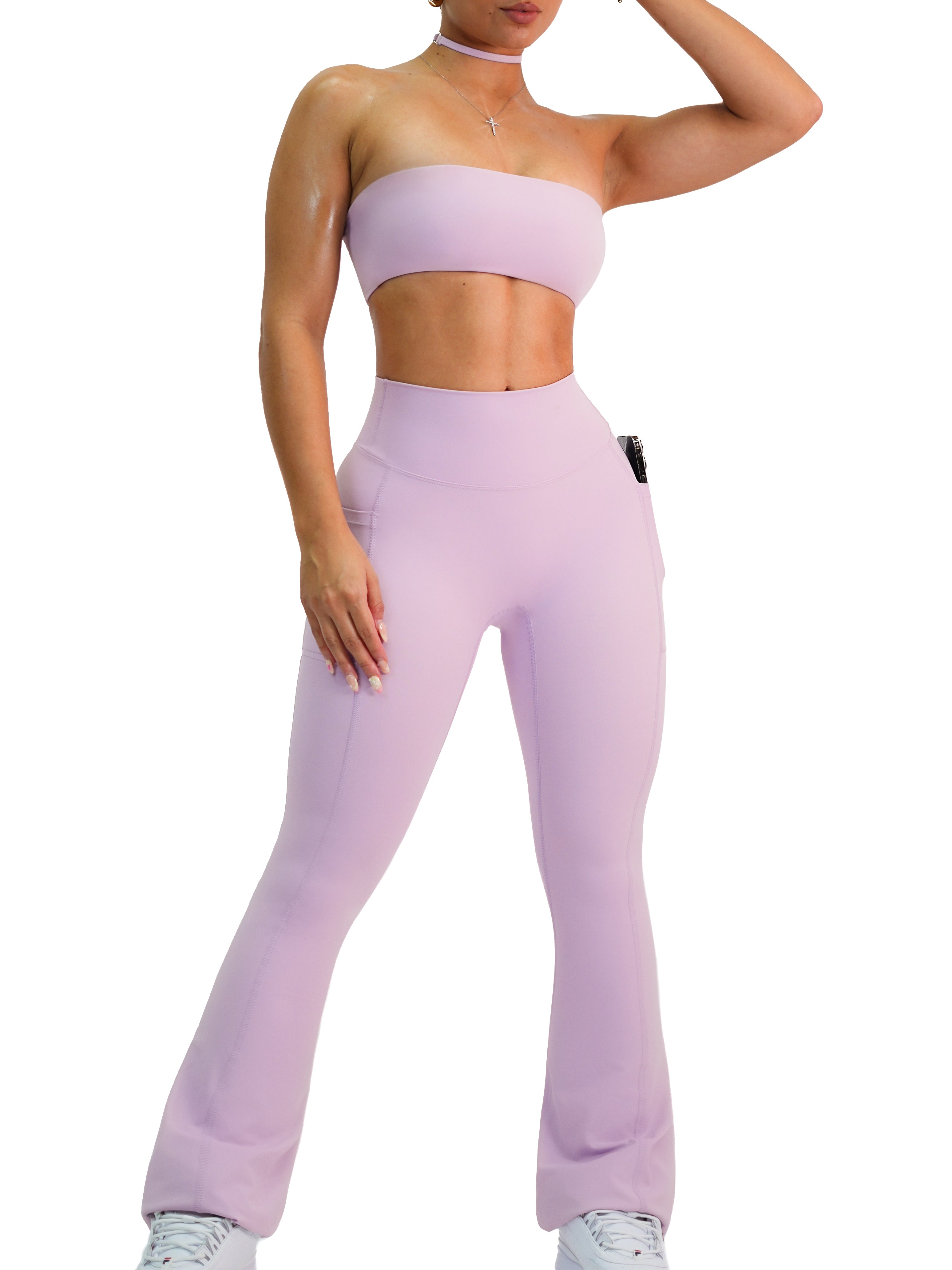 Premium High-Waisted Fitted Straight Leggings for Women - Soft Stretchy Comfort (Lilac Dream) - Perfect for Yoga, Workouts & Everyday Wear