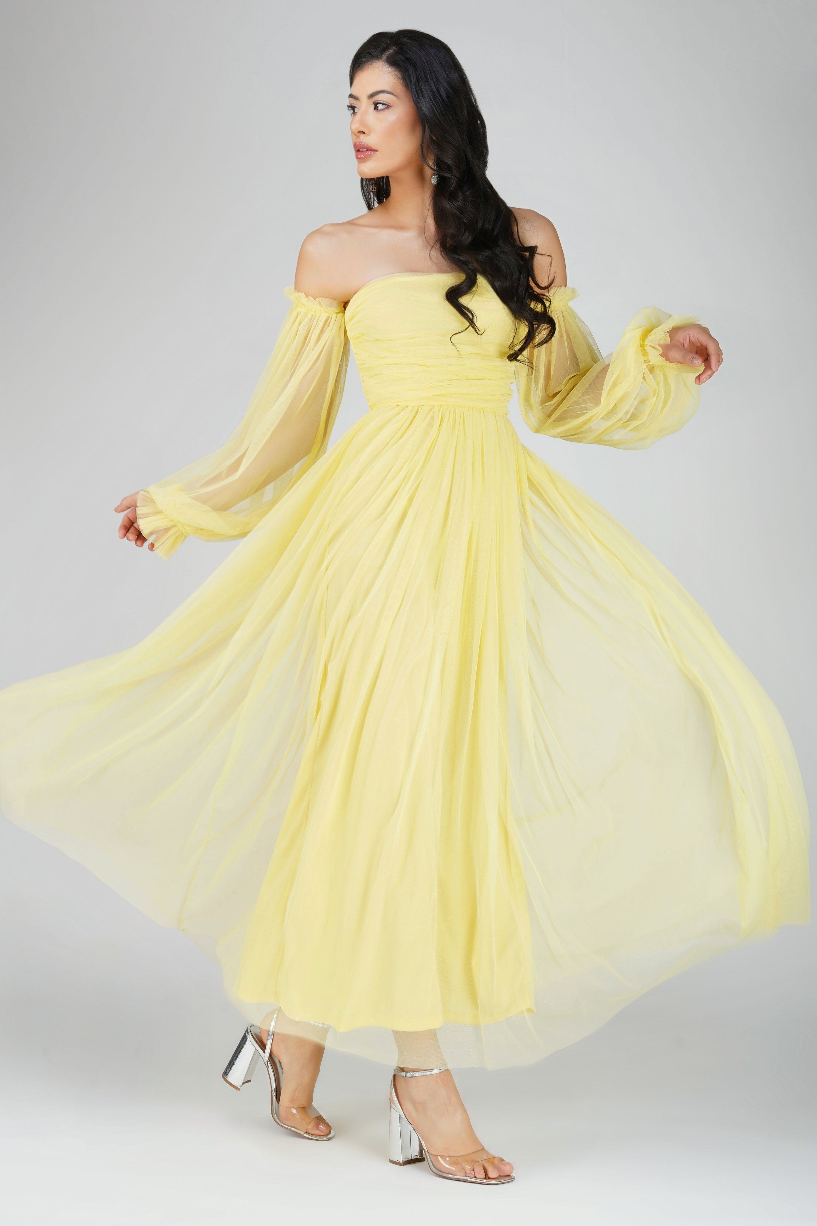 Lemon Lana Tulle Maxi Dress - Elegant Long Formal Gown for Weddings, Parties & Special Occasions