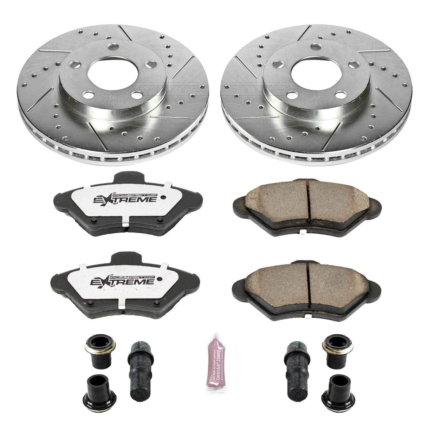 Power Stop K1299-26 Z26 Carbon Fiber Brake Pads & Drilled Slotted Rotors Kit - Compatible with 1994-1998 Ford Mustang | High Performance Braking for Street & Track Use
