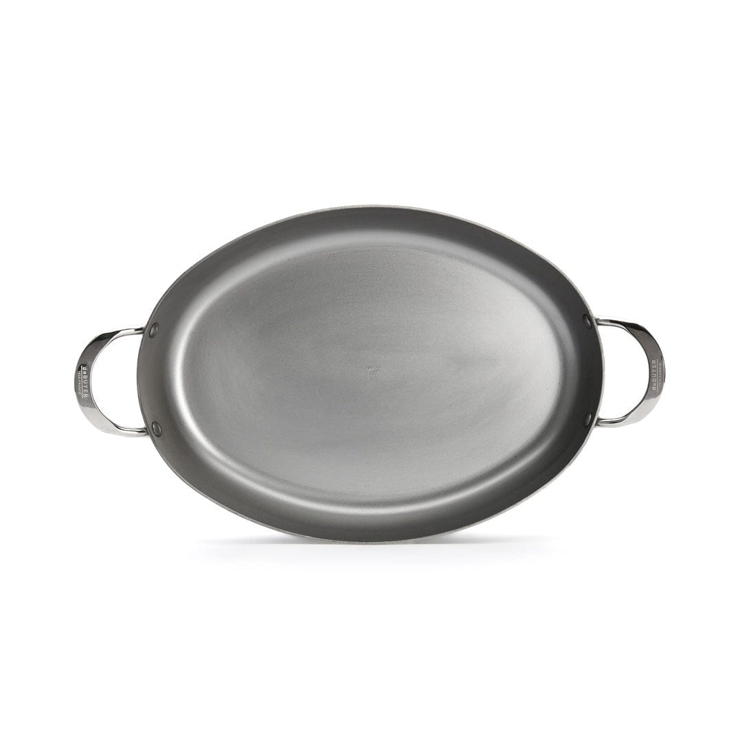 Premium de Buyer Mineral B Carbon Steel Oval Roasting Pan - 14 Inch Professional Oven Cookware for Turkey, Chicken, Roasts - Perfect for Holiday Dinners & Family Gatherings