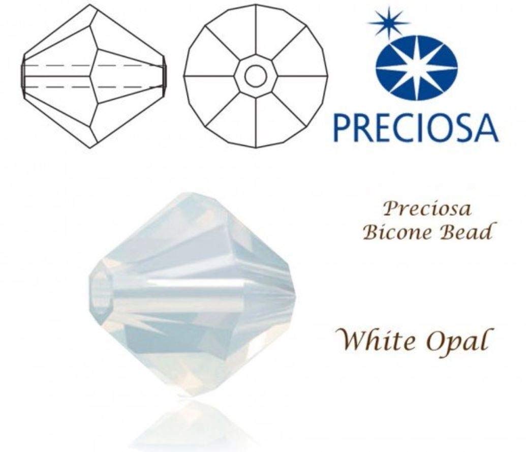 200pcs Authentic Preciosa 4mm (0.16 Inch) Small Faceted Bicone Crystal Beads - White Opal Color - Swarovski 5301/5328 Compatible - Perfect for DIY Jewelry Making, Bracelets, Necklaces & Craft Projects - Pre-B438