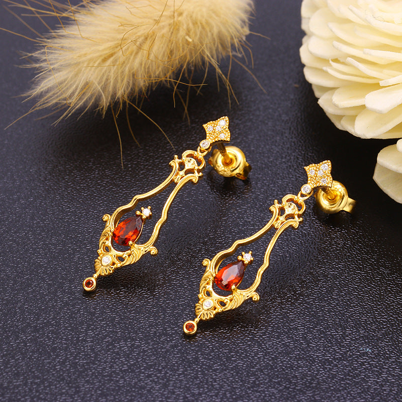 Baroque Natural Garnet Drop Earrings for Women | Handmade Vintage Dangle Jewelry | Perfect for Weddings, Parties & Special Occasions | TB1217