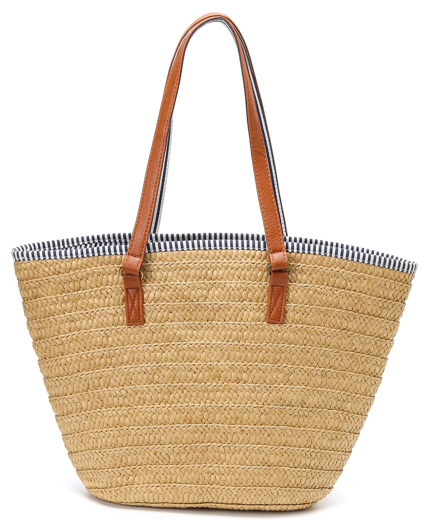Epsion Straw Beach Tote Bag with Tassels & Pom Poms - Handwoven Boho Shoulder Purse for Women | Summer Vacation, Pool Party, Picnic & Outdoor Activities
