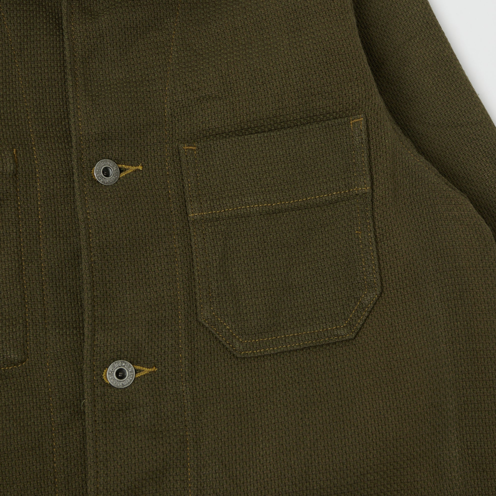 ONI 03100 OLVDR Sashiko Dobby Coverall Jacket - Olive Drab Workwear for Men | Durable & Stylish Utility Jacket for Outdoor Work, Hiking & Casual Wear
