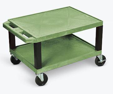 Luxor Tuffy Green 2 Shelf AV Cart with Black Legs & Electric Power - Perfect for Classroom, Office, and Home Media Organization