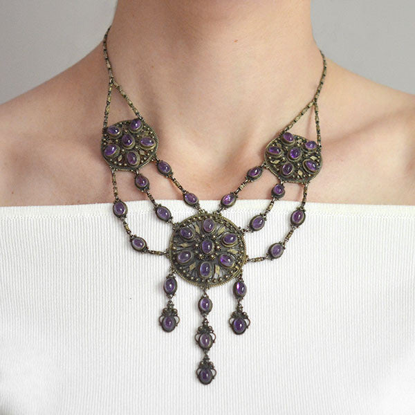 Handmade Silver Gilt & Amethyst Festoon Necklace - Elegant Bohemian Jewelry for Women | Perfect for Weddings, Parties & Special Occasions