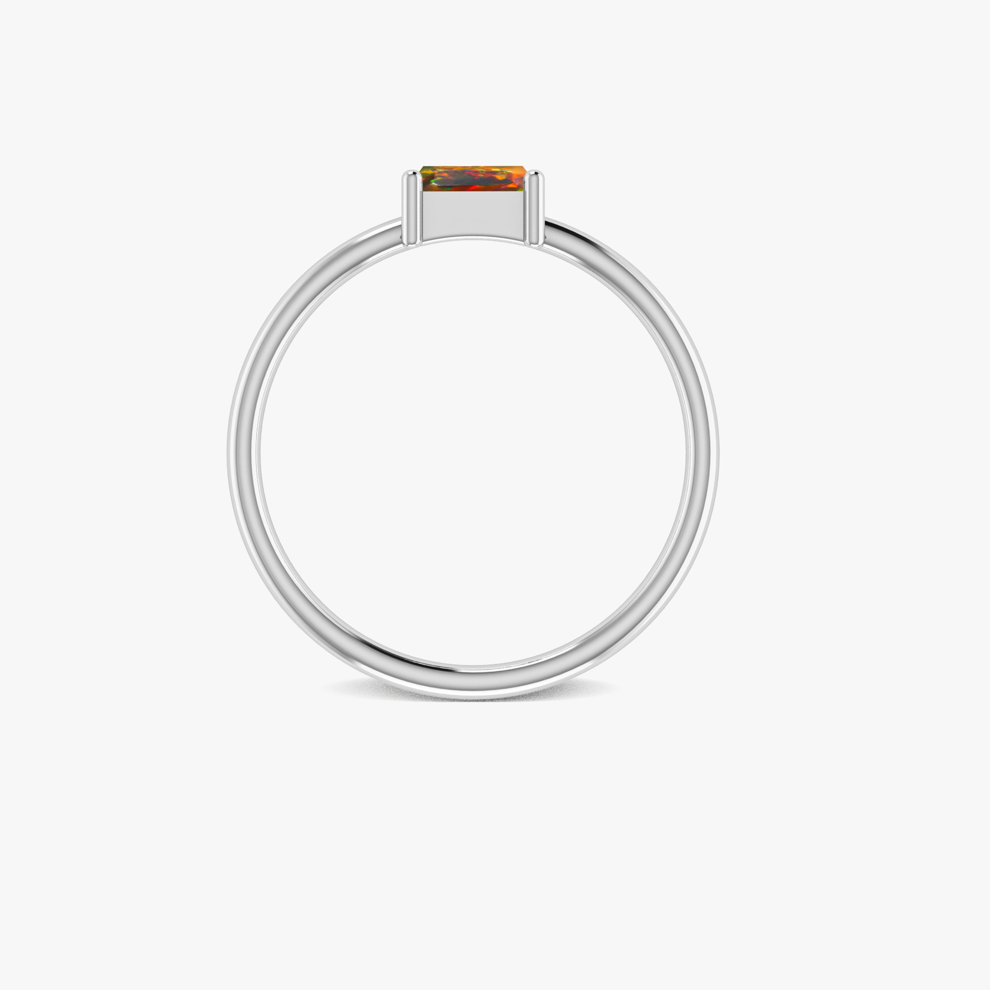 Natural Black Opal Solitaire Ring - Single Baguette Stone Engagement Ring for Women, Handcrafted Sterling Silver Jewelry | Perfect for Weddings, Anniversaries & Special Occasions