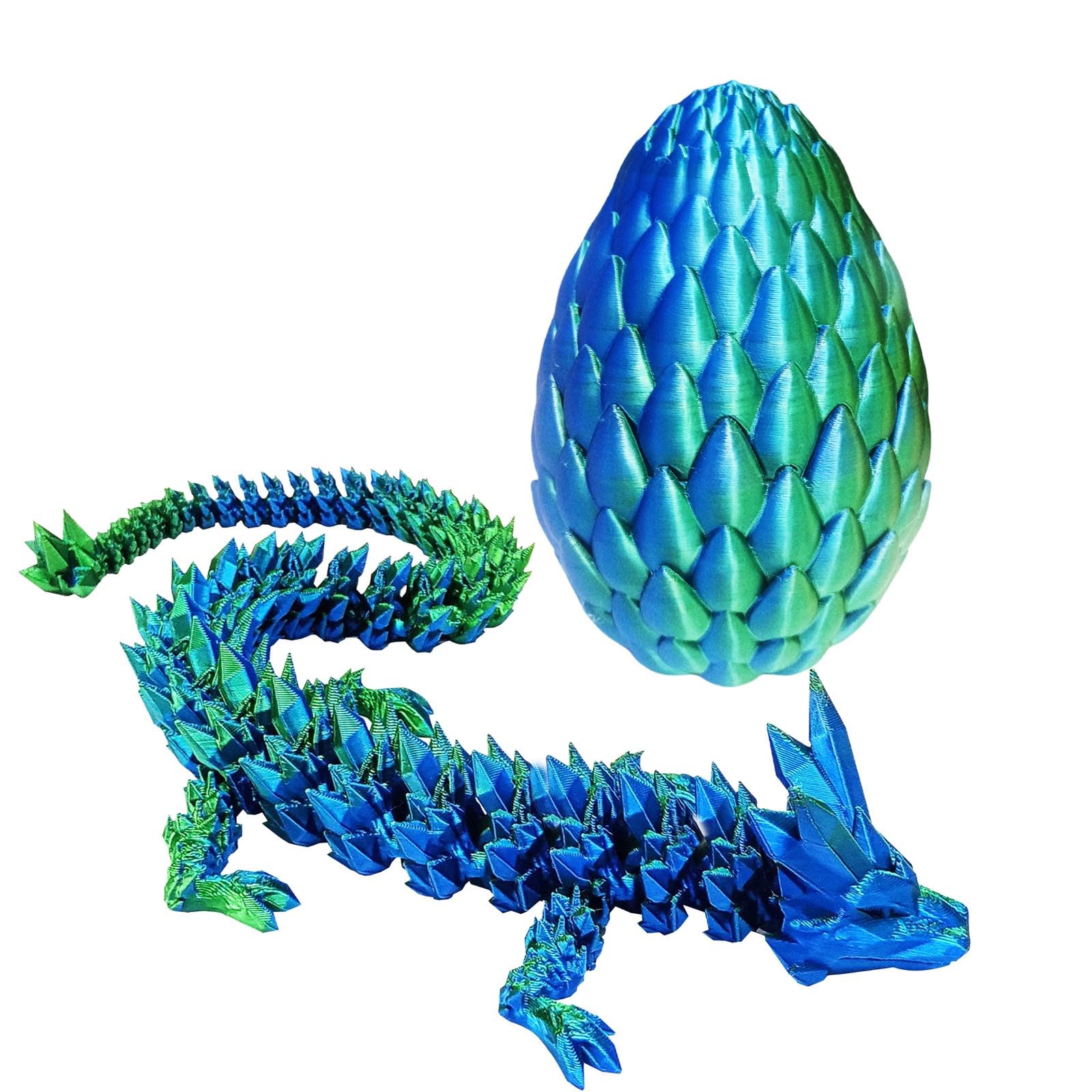 3D Printed Dragon Egg Fidget Toy - Articulated Dragon Desk Decor for Autism & ADHD Relief (Cyanine) - Easter Gift Idea