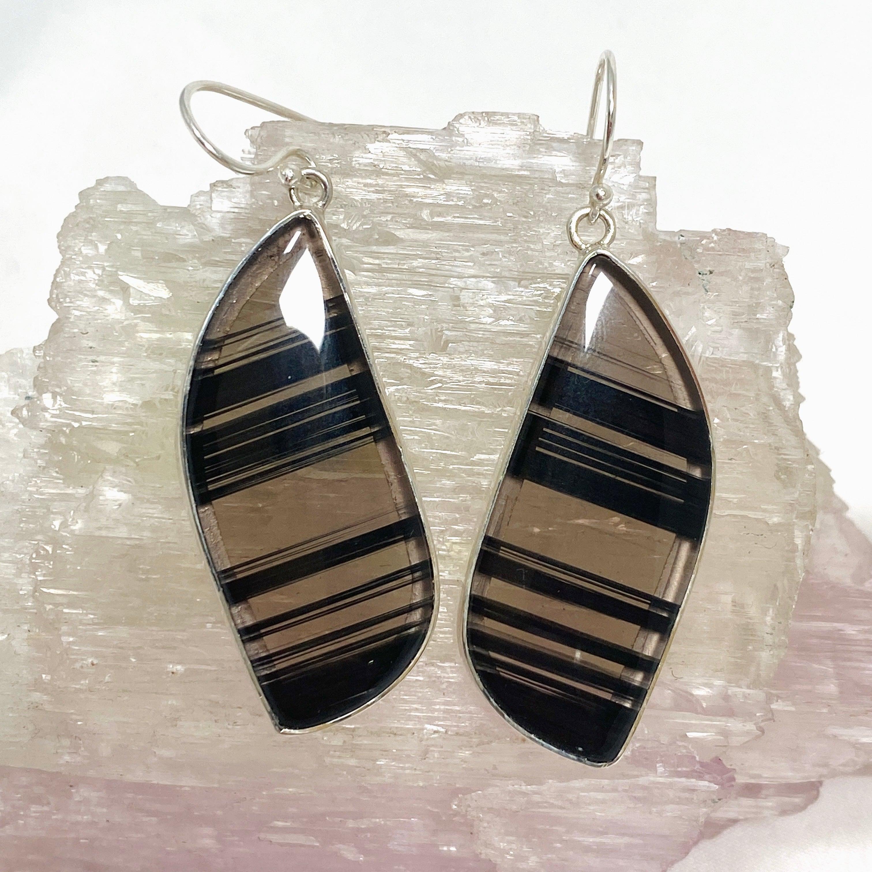 Midnight Obsidian Freeform Earrings KEGJ1501 - Handmade Dangle Earrings for Women, Boho Chic Jewelry for Party & Evening Wear