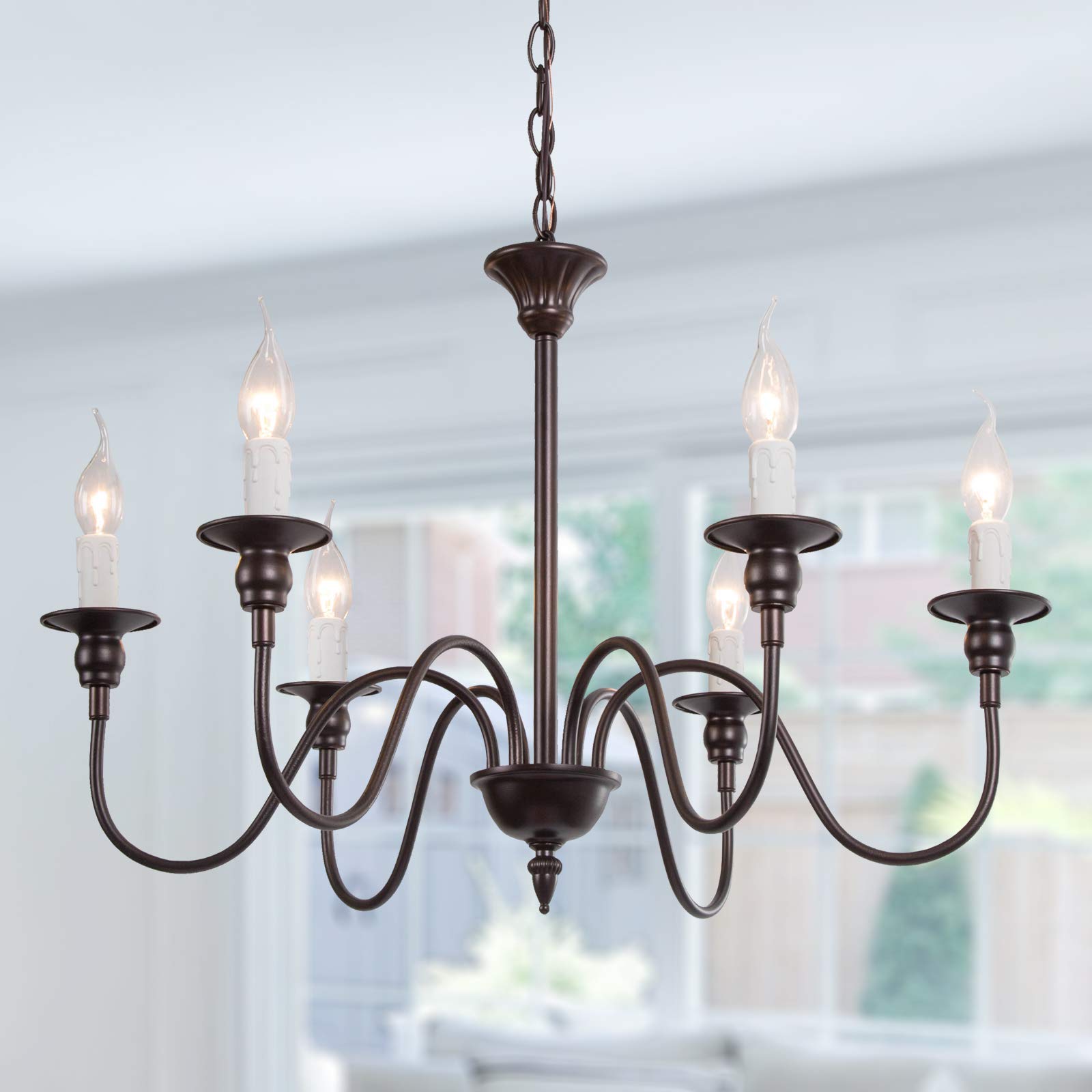 **Optimant Lighting Large Oil Rubbed Brown Chandelier – Farmhouse Candle Style Chandelier Light Fixture for Dining Room, Kitchen, Foyer & Bedroom – Perfect for Rustic, Vintage & Modern Home Decor**