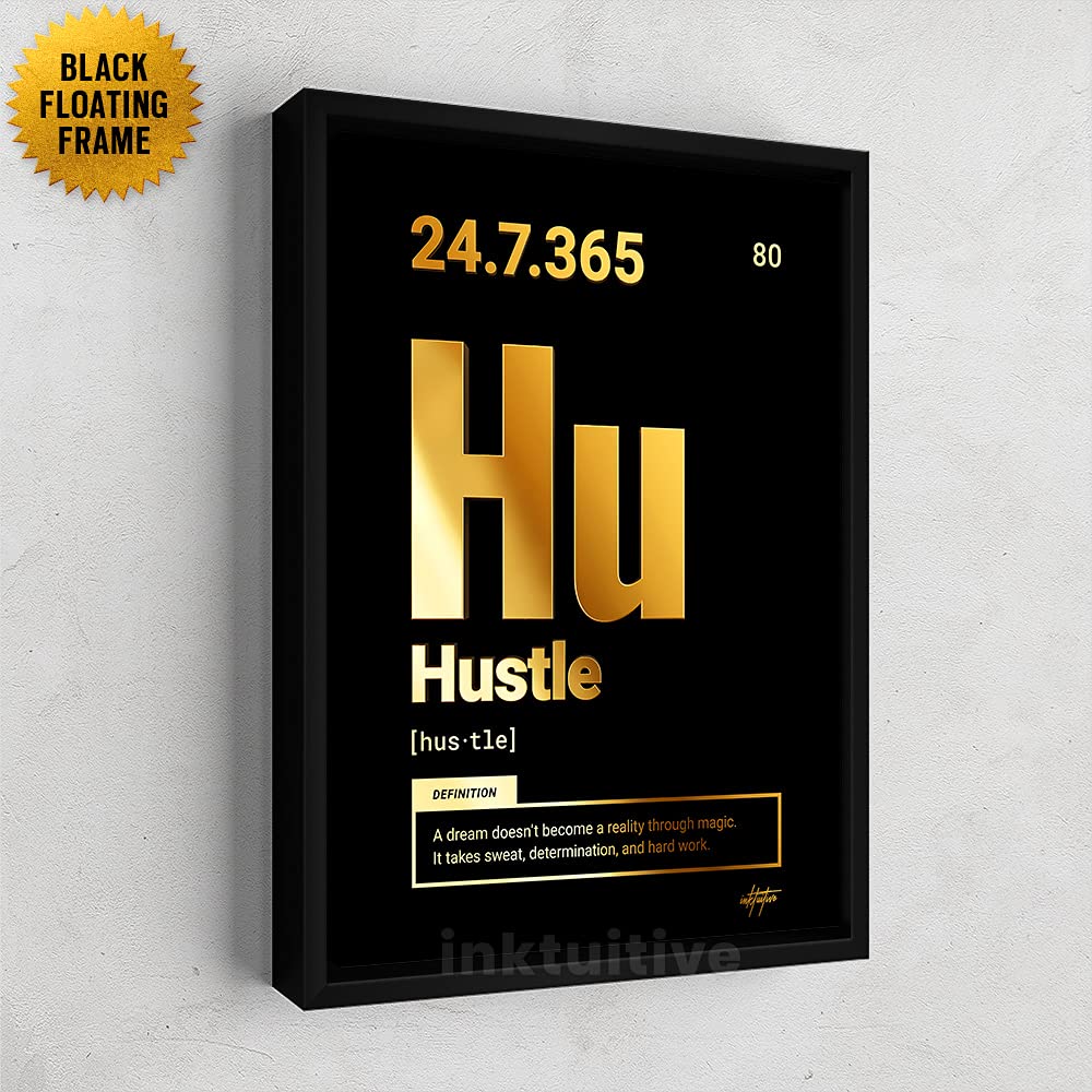 Inktuitive 'Periodic Hustle' Motivational Framed Canvas Wall Art - 40x30 Inch High Resolution Print for Office & Home Decor | Inspirational Gift for Entrepreneurs, Bosses & Professionals | Perfect for Workspaces, Living Rooms & Home Offices (Gold)