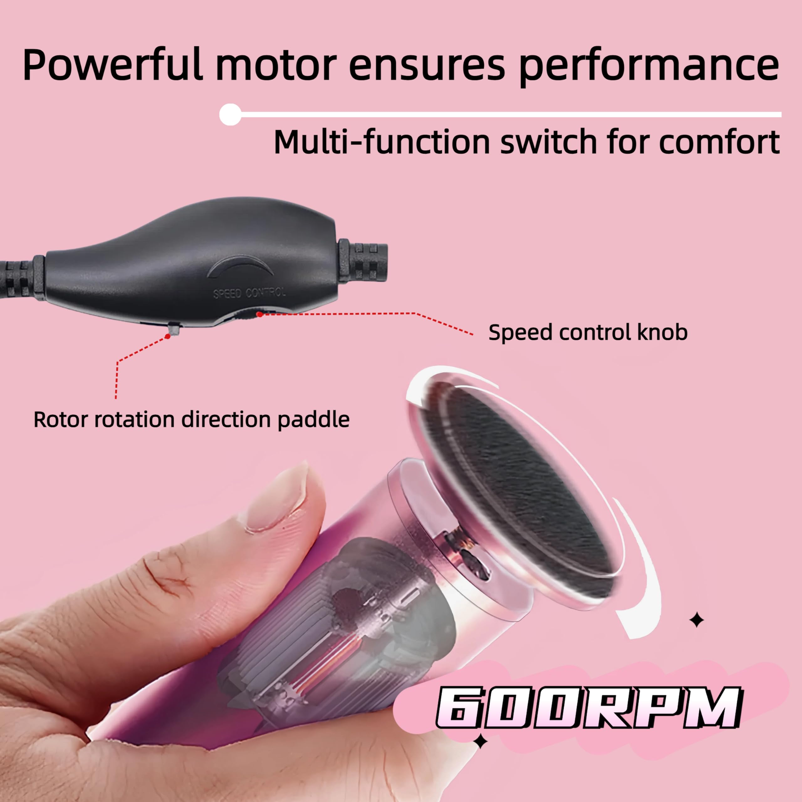 Professional Electric Foot Callus Remover with 60 Sandpaper Discs - Adjustable Speed Pedicure Tool for Dead Skin & Cracked Heels - Foot Sander & Exfoliator for Soft Smooth Feet - Perfect for Home Pedicure & Foot Care (Pink)